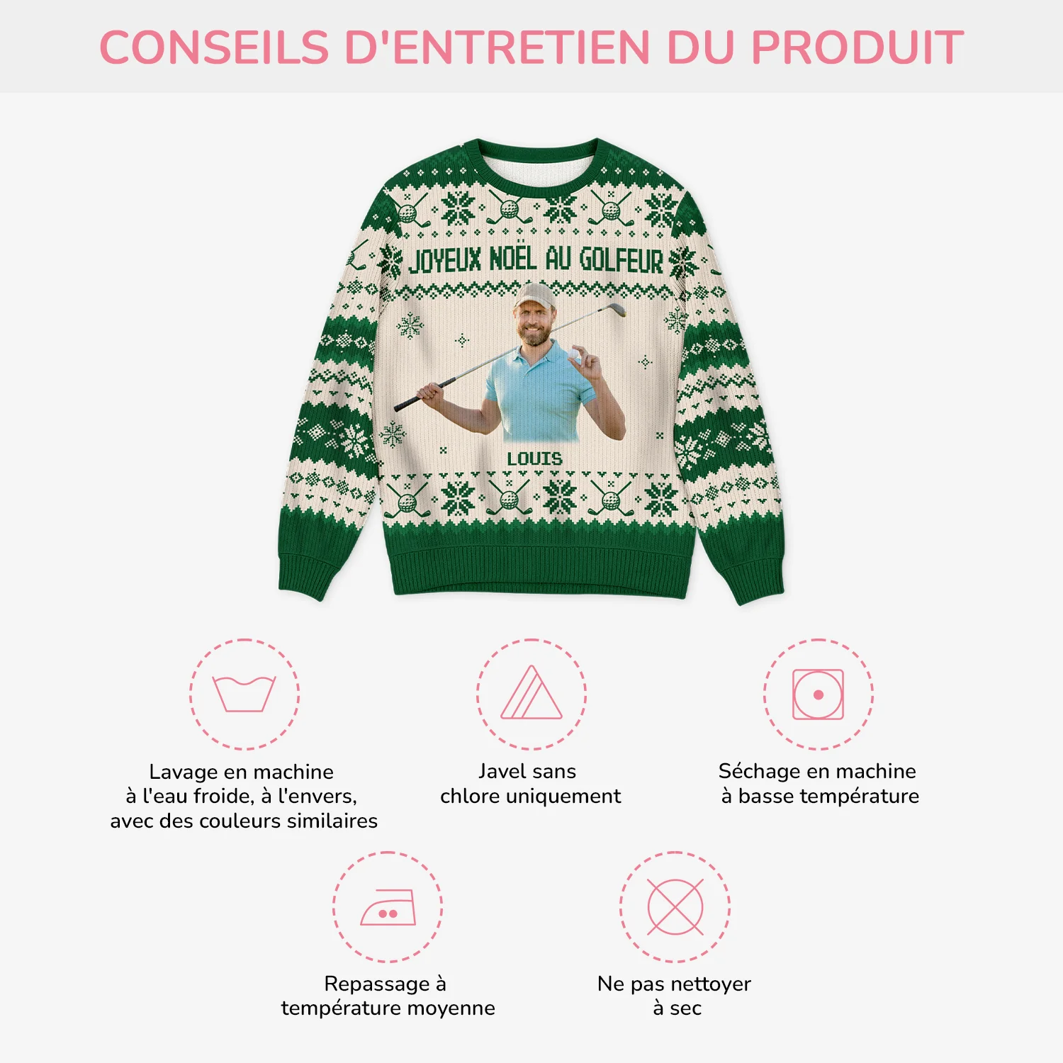 Pull de Noël Personnalisé avec Photo - Joyeux Noël au Golfeur - Image 4