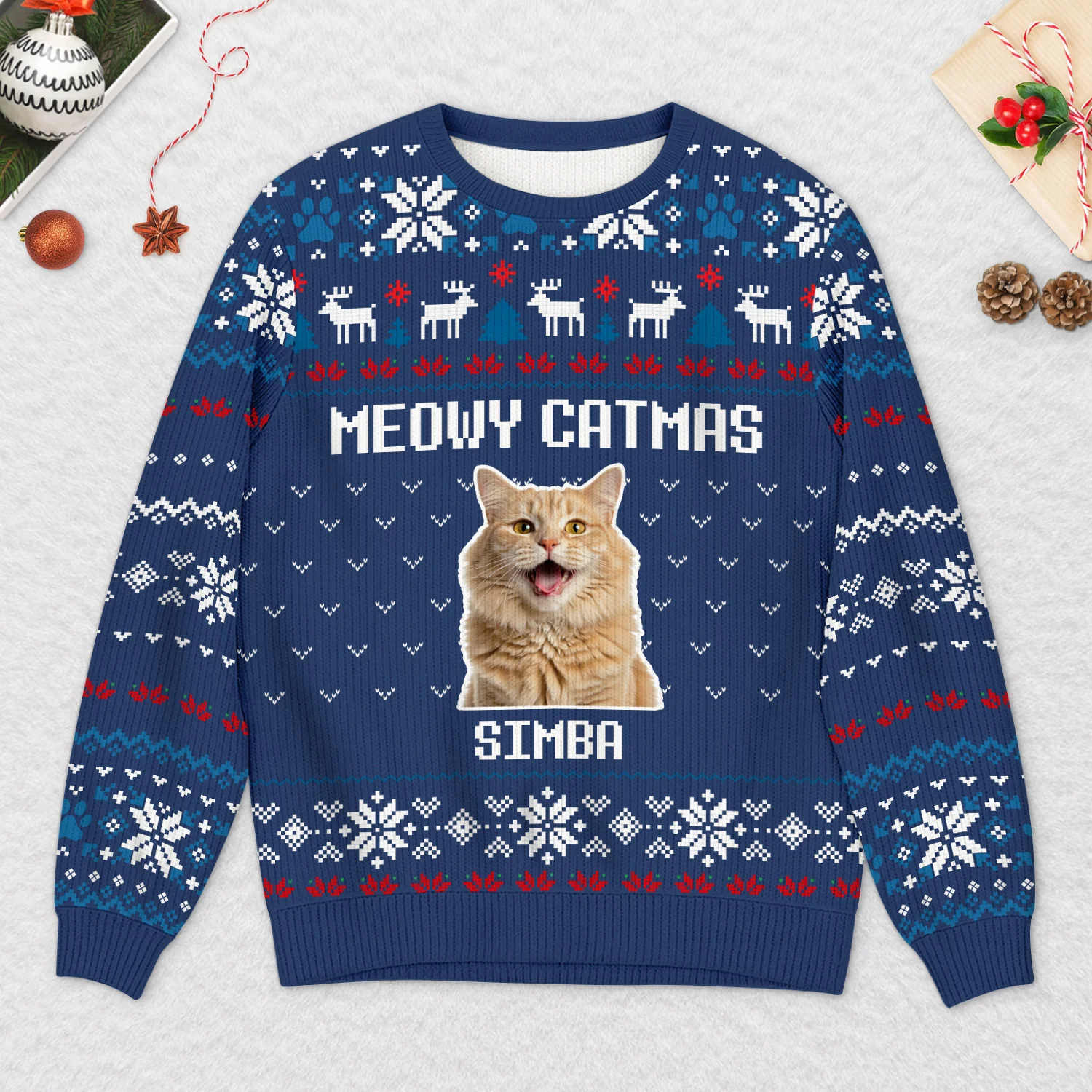 Pull Moche Personnalisé Avec Photo - Joyeux Noël Aux Chats Chiens - Image 2