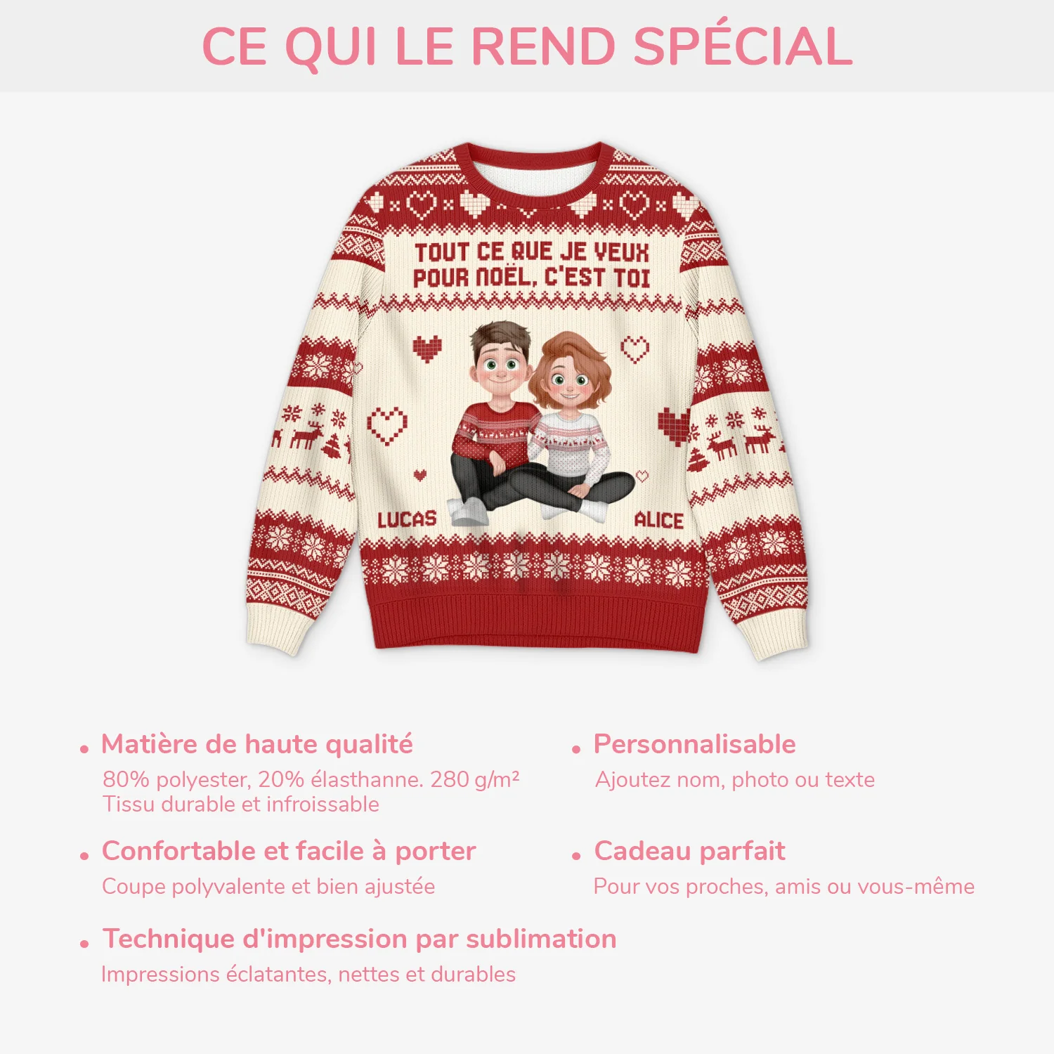 Pull de Noël Couple Personnalisé - Tout Ce que Je Veux Pour Noël - Image 5