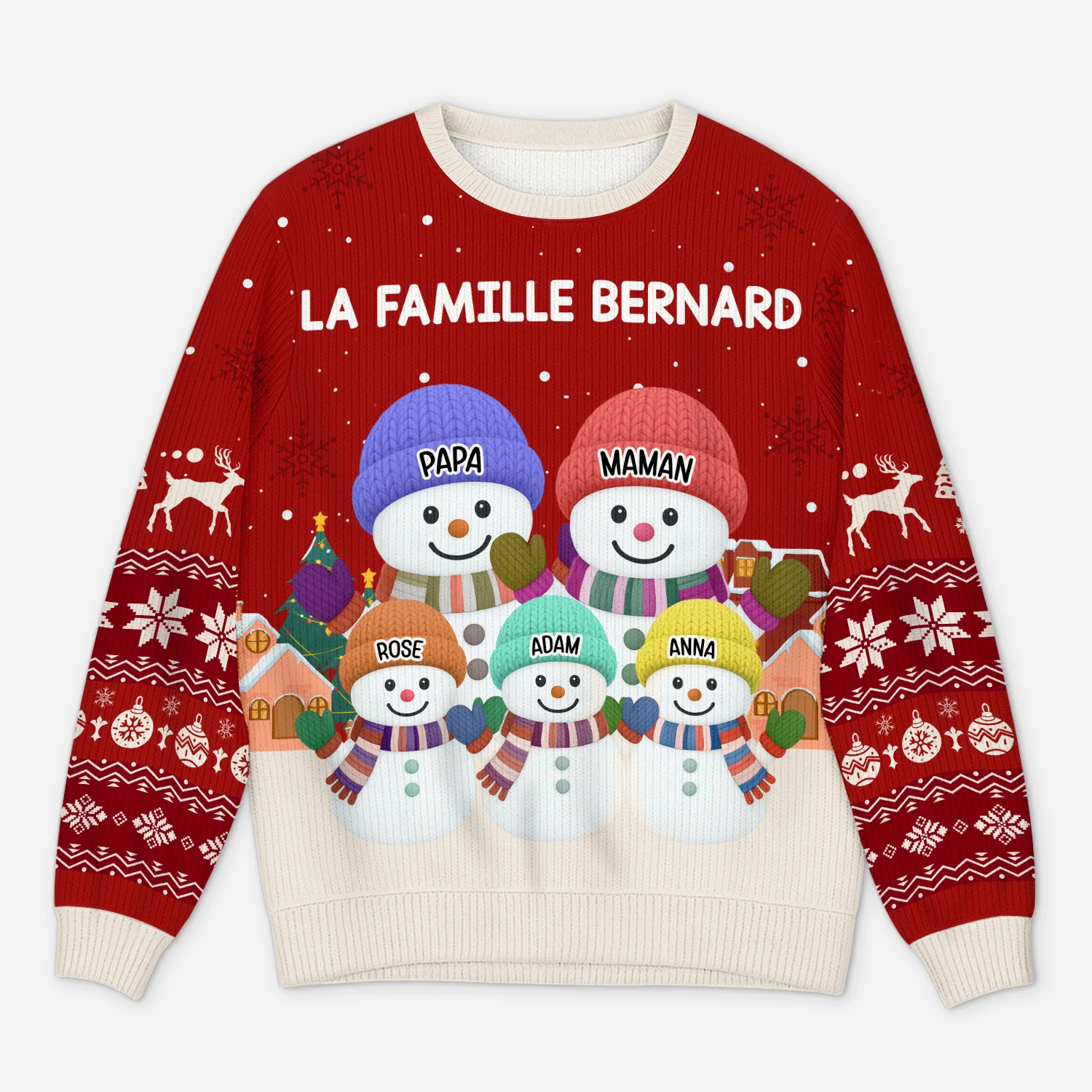 Pull Moche Personnalisé - Famille Bonhomme De Neige Pour Noël Chaleureux