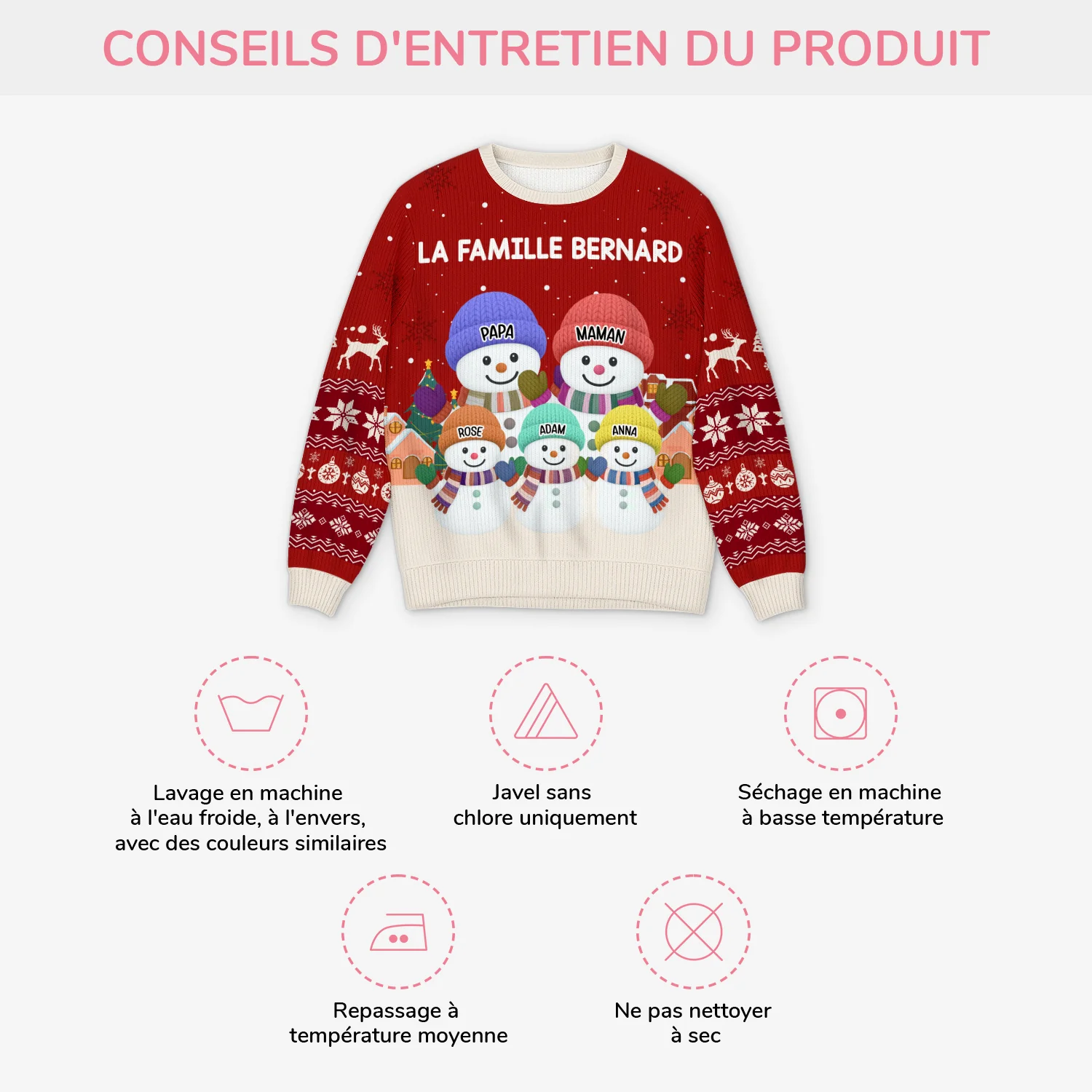 Pull Moche Personnalisé - Famille Bonhomme De Neige Pour Noël Chaleureux - Image 4