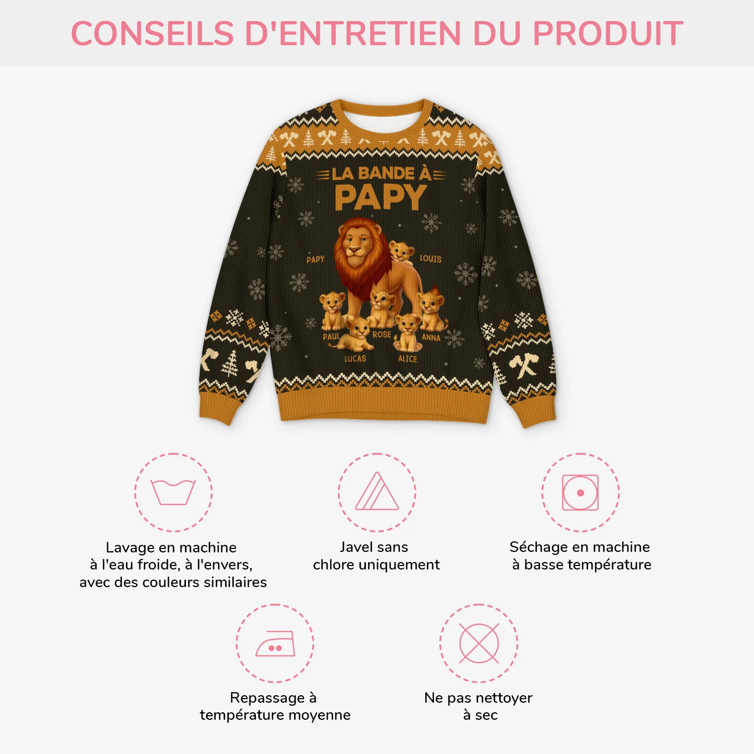 Pull de Noël personnalisable – La bande à papy lion - Image 4