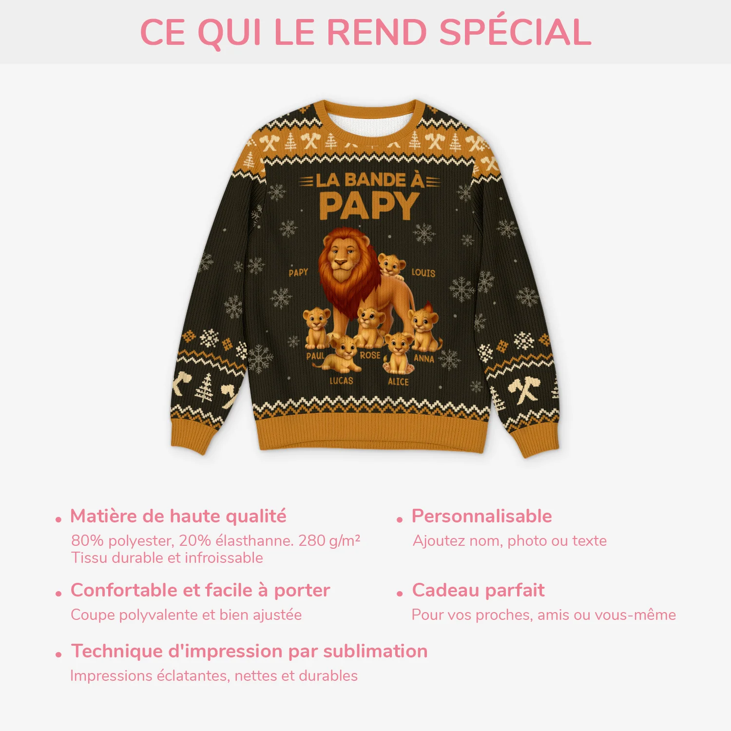 Pull de Noël personnalisable – La bande à papy lion - Image 5