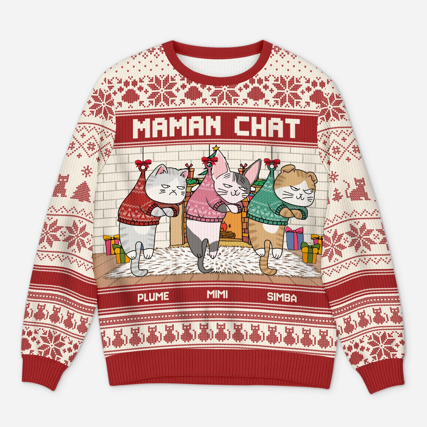 Pull Moche de Noël Personnalisé - Maman/Papa Chat
