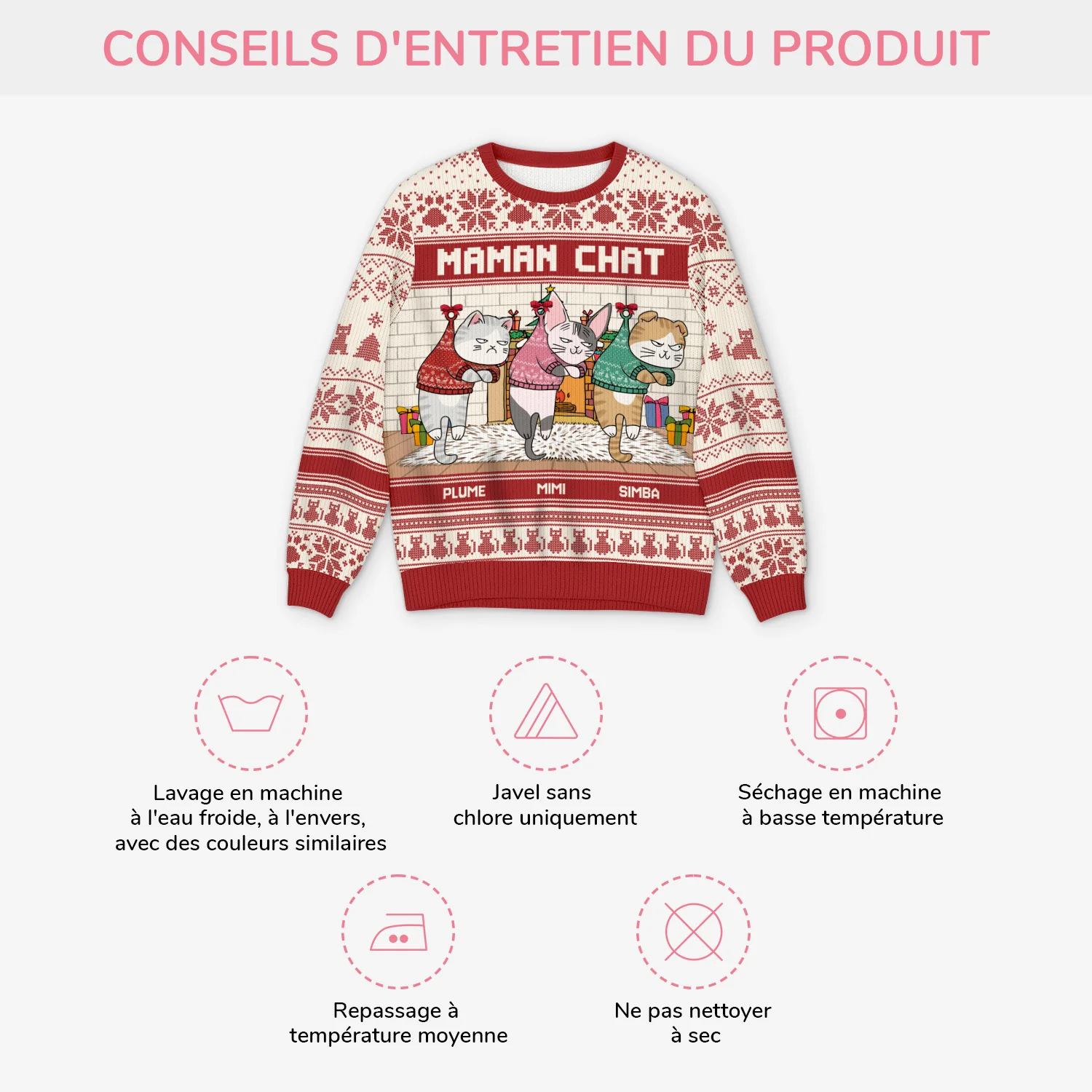 Pull Moche de Noël Personnalisé - Maman/Papa Chat - Image 4