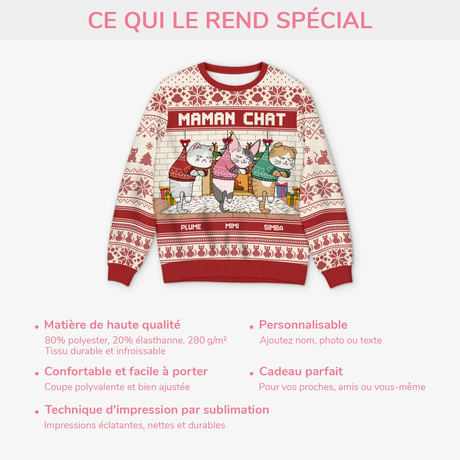 Pull Moche de Noël Personnalisé - Maman/Papa Chat - Image 5