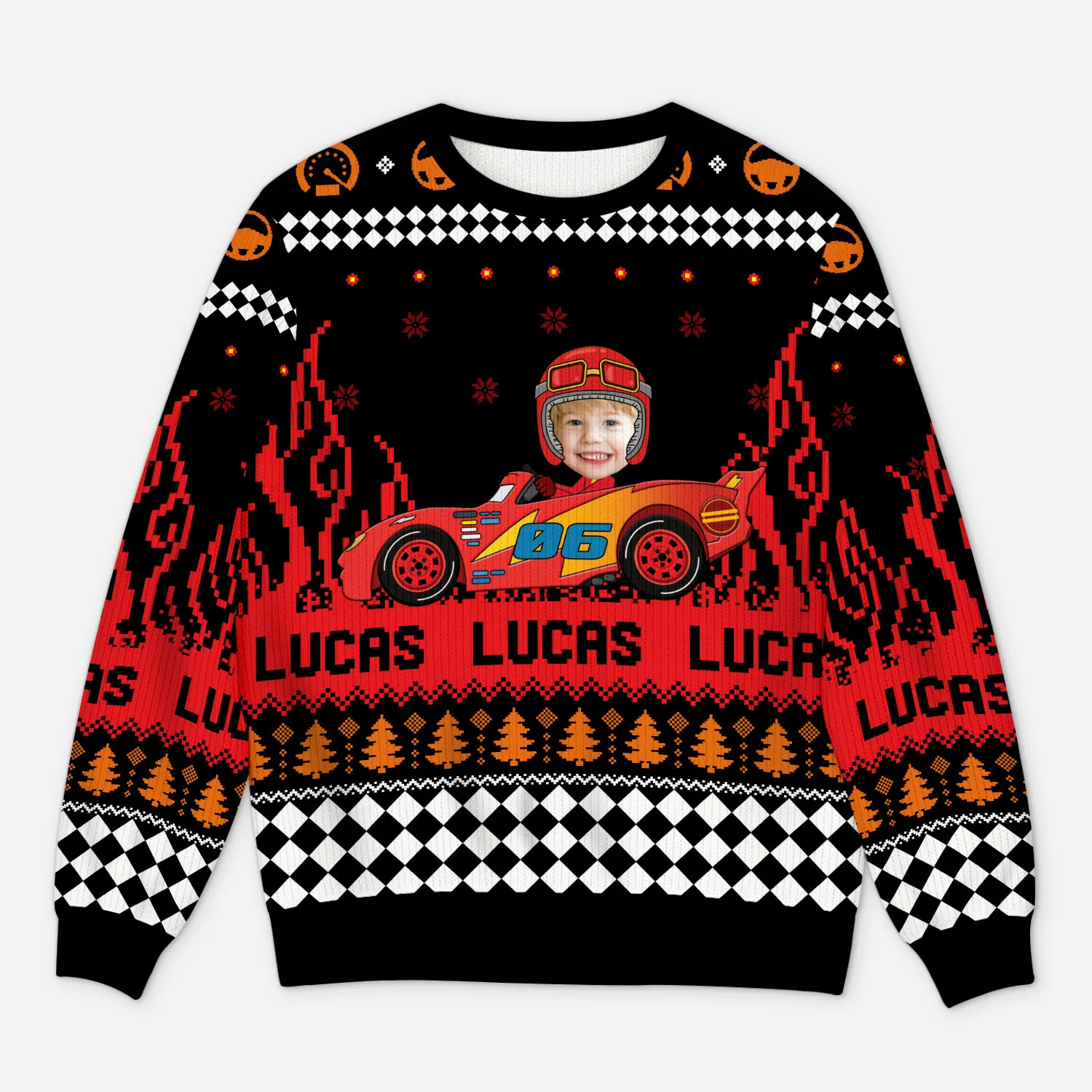 Pull de Noël Personnalisé avec Photo - Enfant Voiture de Course
