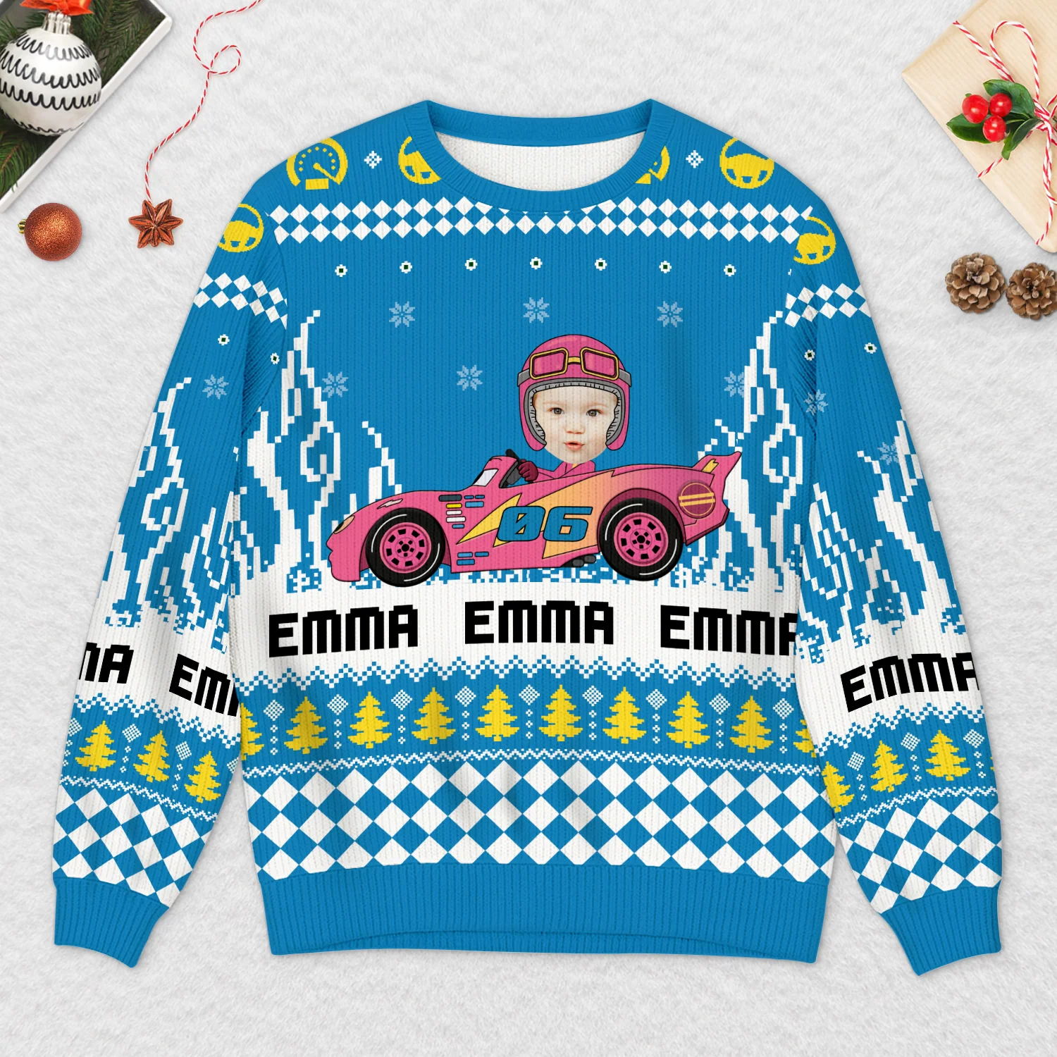 Pull de Noël Personnalisé avec Photo - Enfant Voiture de Course - Image 2