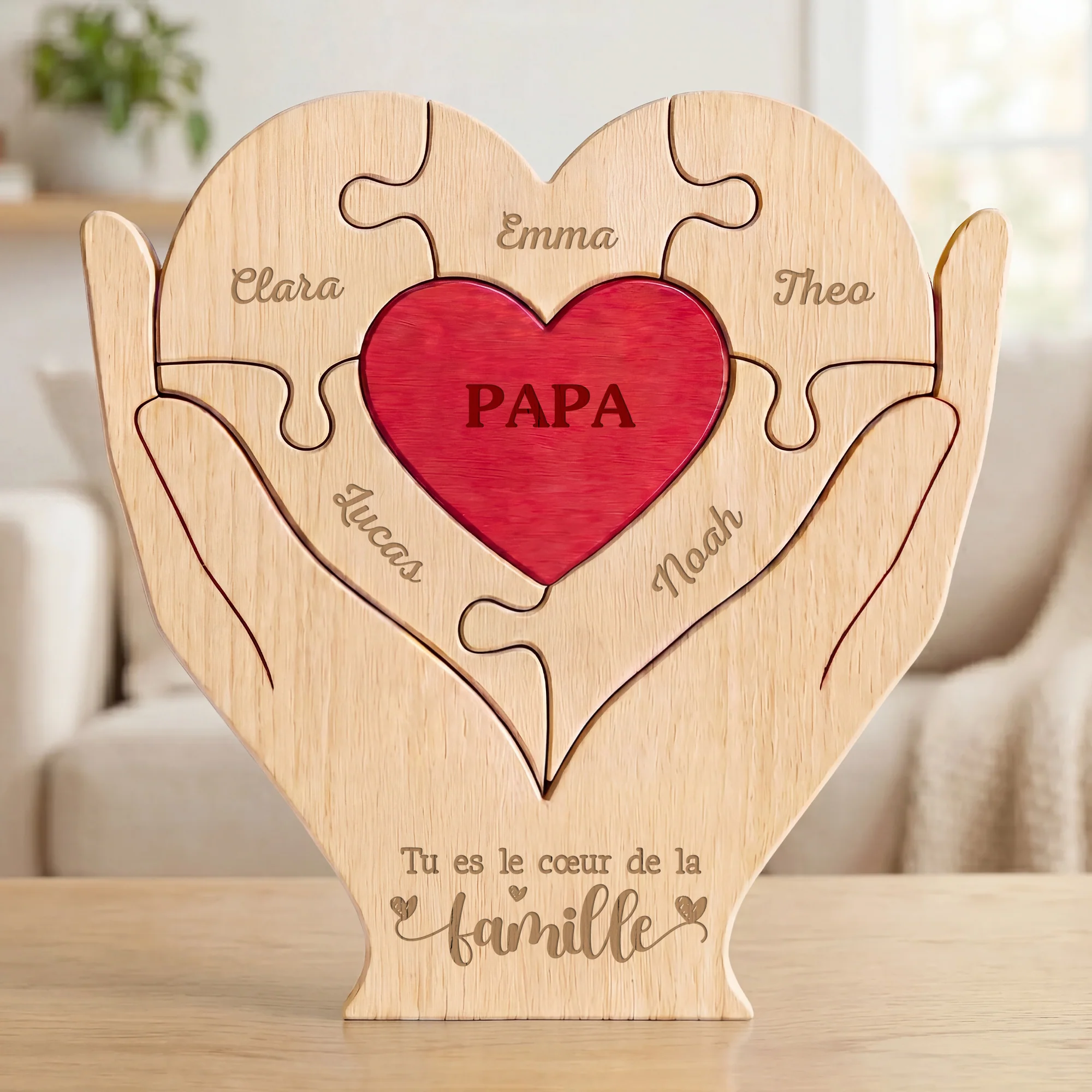Puzzle Bois Famille Personnalisé - Cadeau Maman Papa Cœur De Notre Famille - Image 2