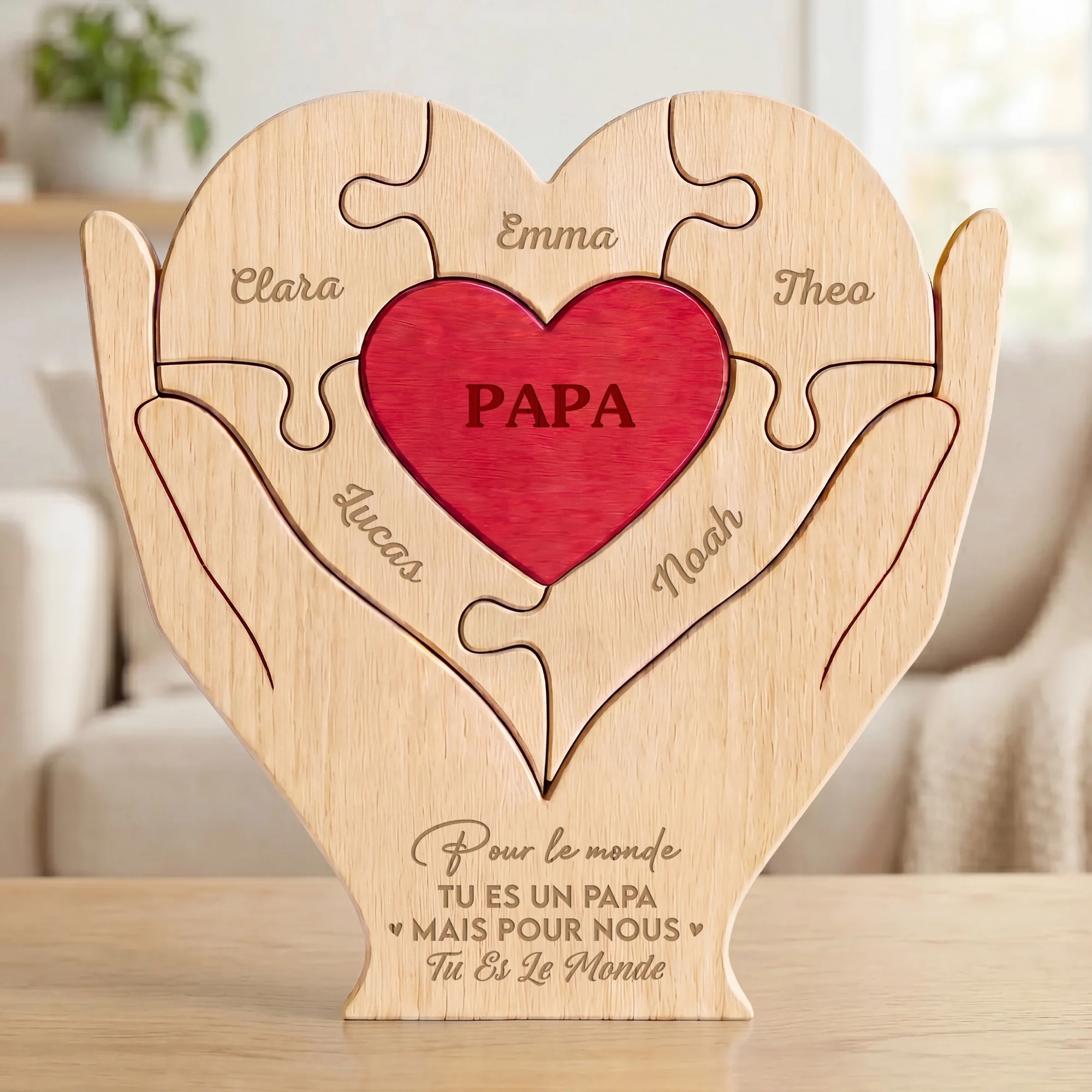 Puzzle Bois Personnalisé Famille - Cadeau Papa Maman Notre Monde - Image 2