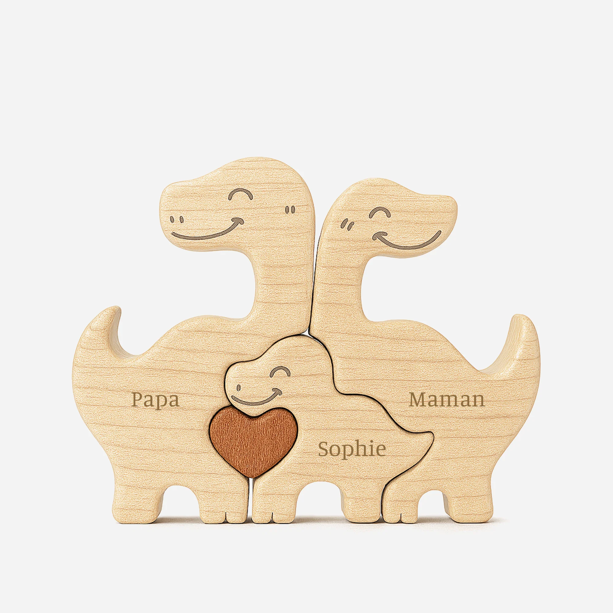 Puzzle En Bois Personnalisé Avec Prénoms - Famille De Dinosaures