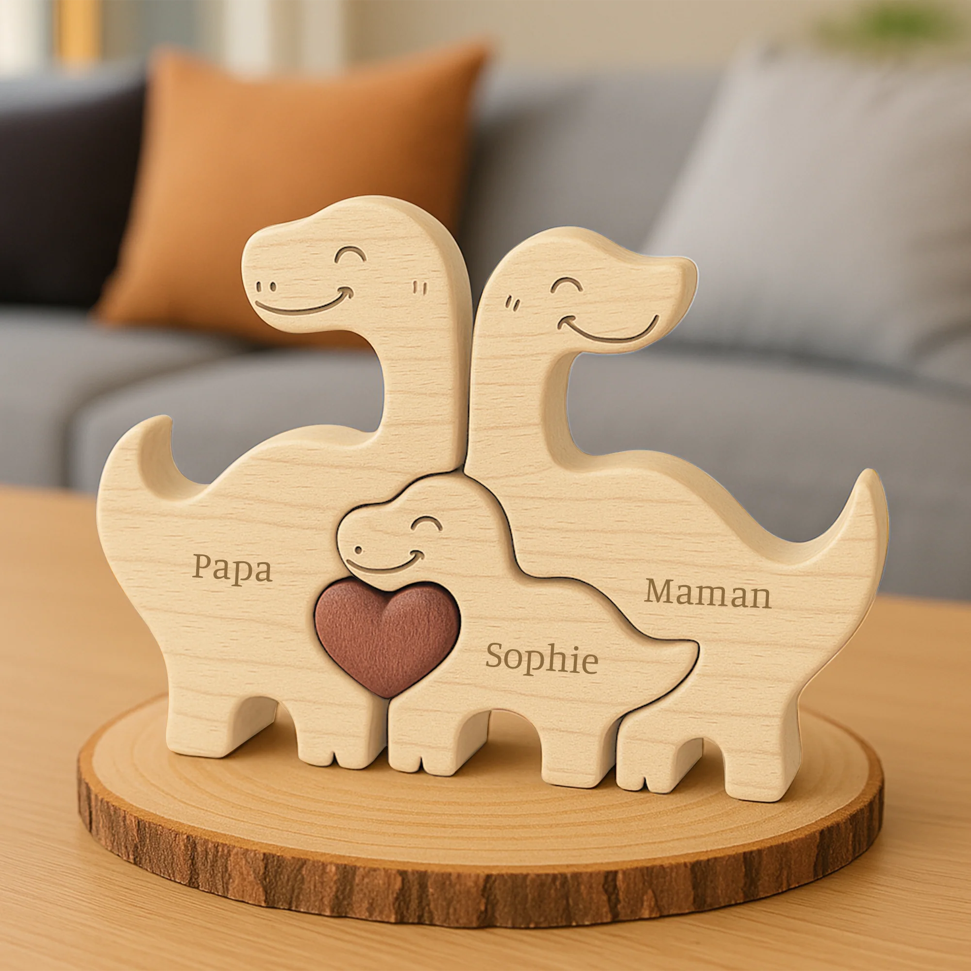 Puzzle En Bois Personnalisé Avec Prénoms - Famille De Dinosaures - Image 2