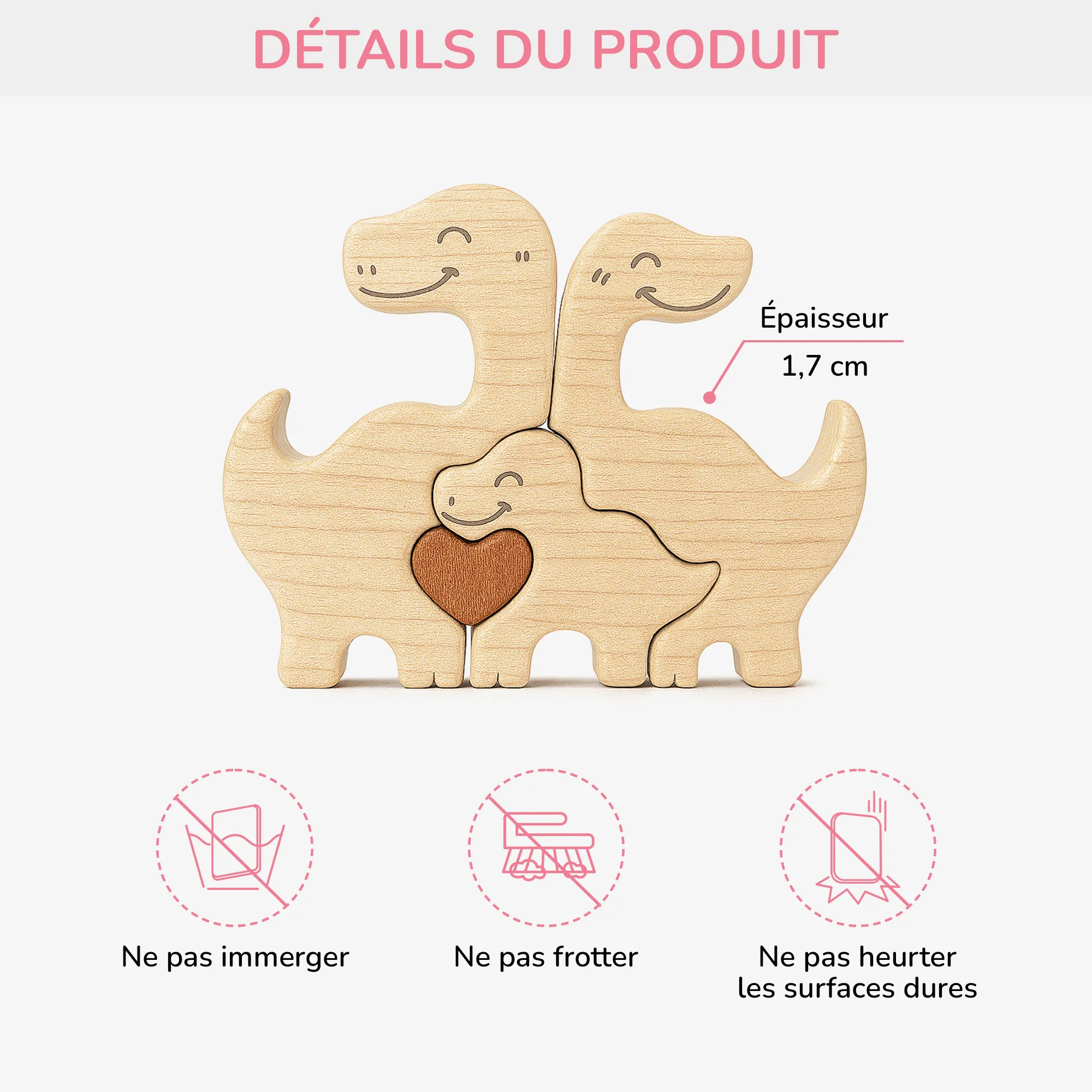 Puzzle En Bois Personnalisé Avec Prénoms - Famille De Dinosaures - Image 3