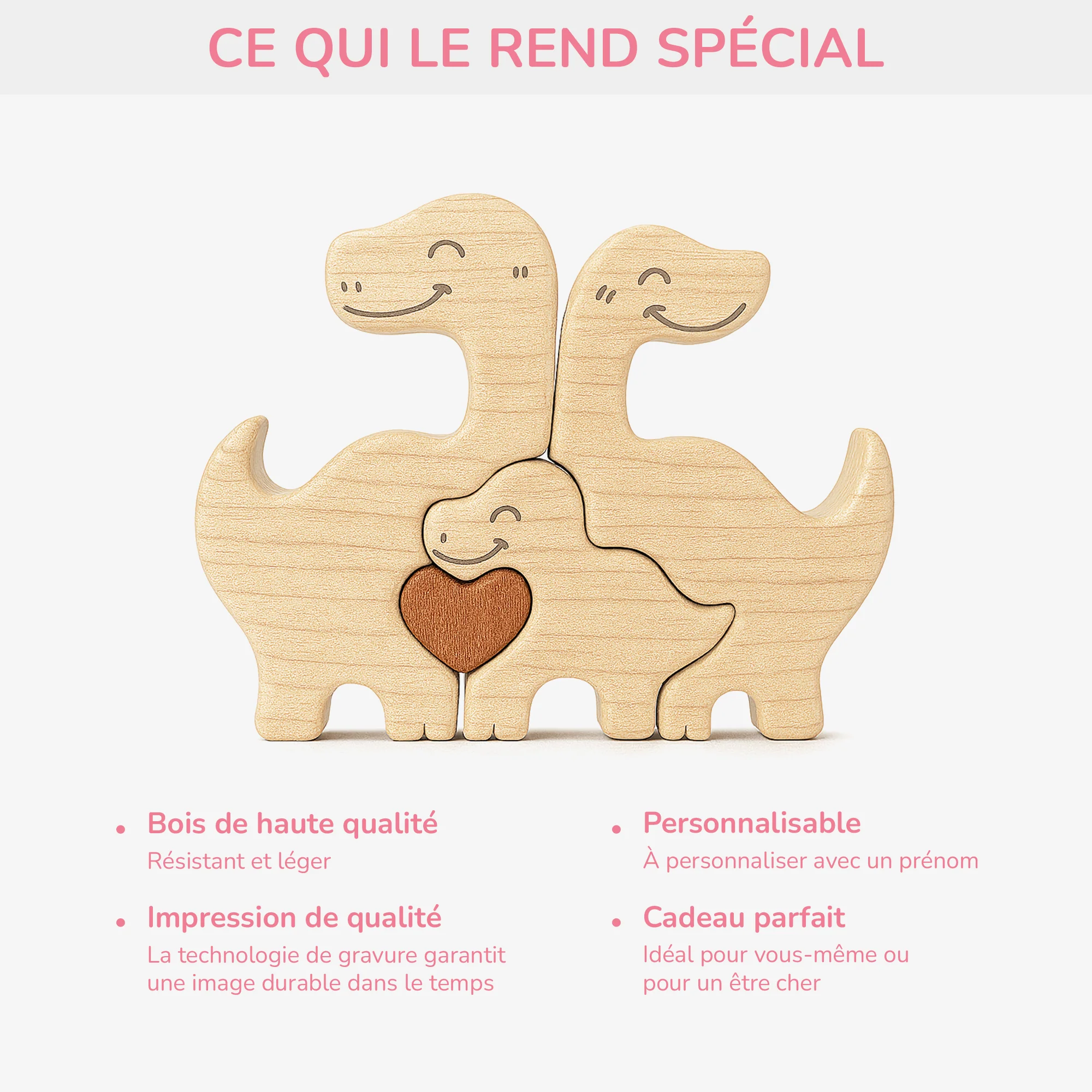 Puzzle En Bois Personnalisé Avec Prénoms - Famille De Dinosaures - Image 4