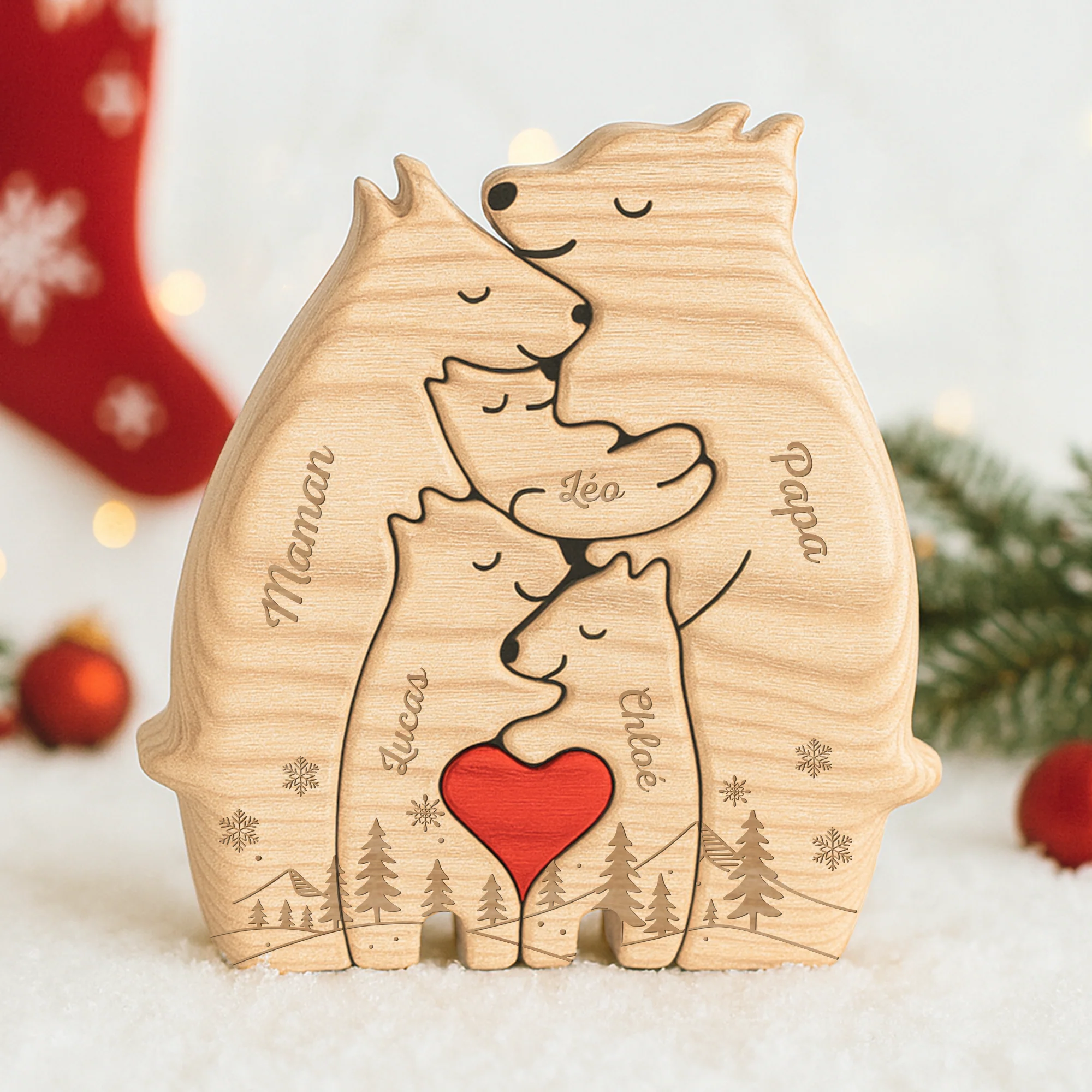 Puzzle En Bois Personnalisé de Noël Avec Prénoms - Famille Ours - Image 2