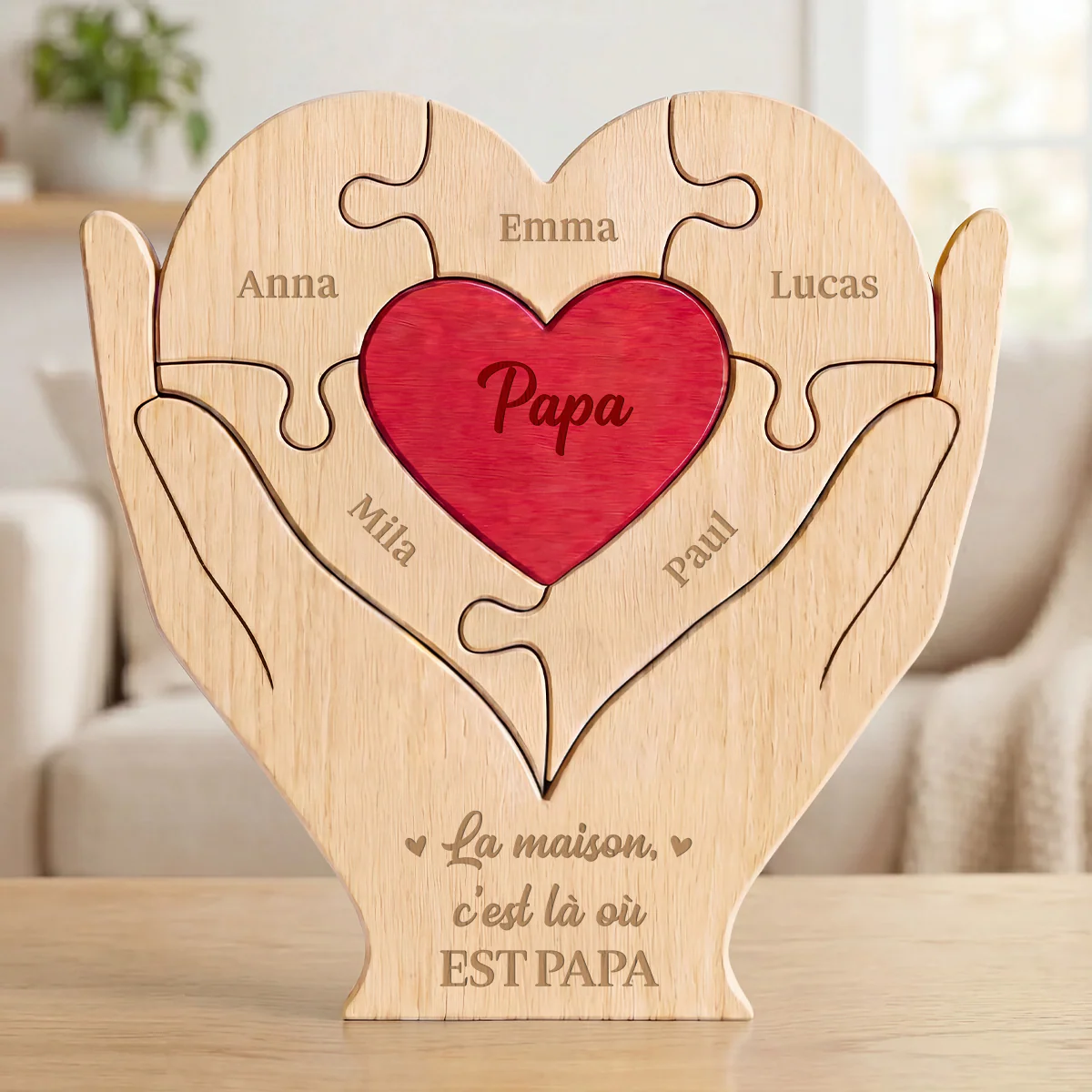 Puzzle En Bois Personnalisé Famille - Cadeau Mamie Papy Est La Maison - Image 2