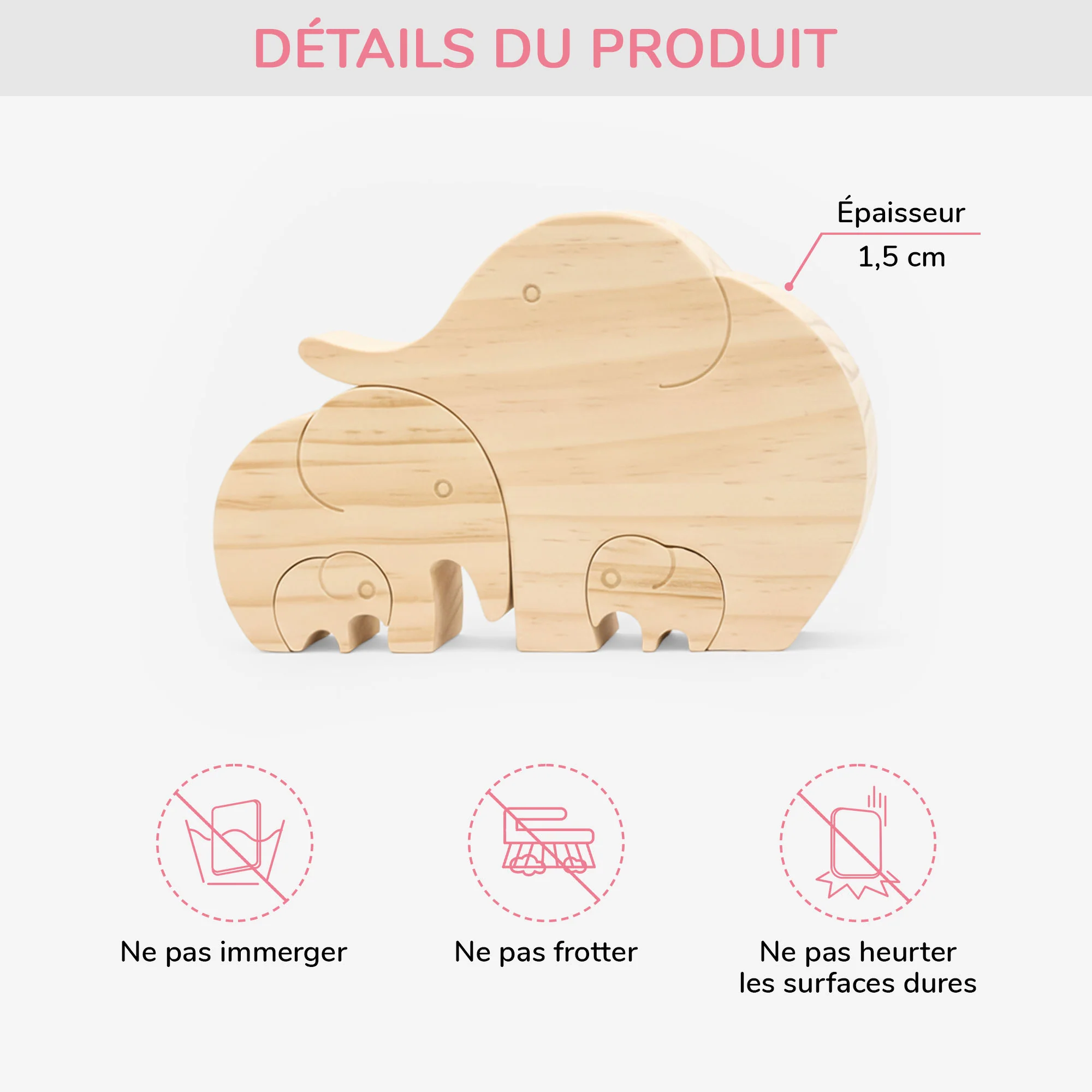 Puzzle En Bois Personnalisé - La Famille Éléphant - Image 3