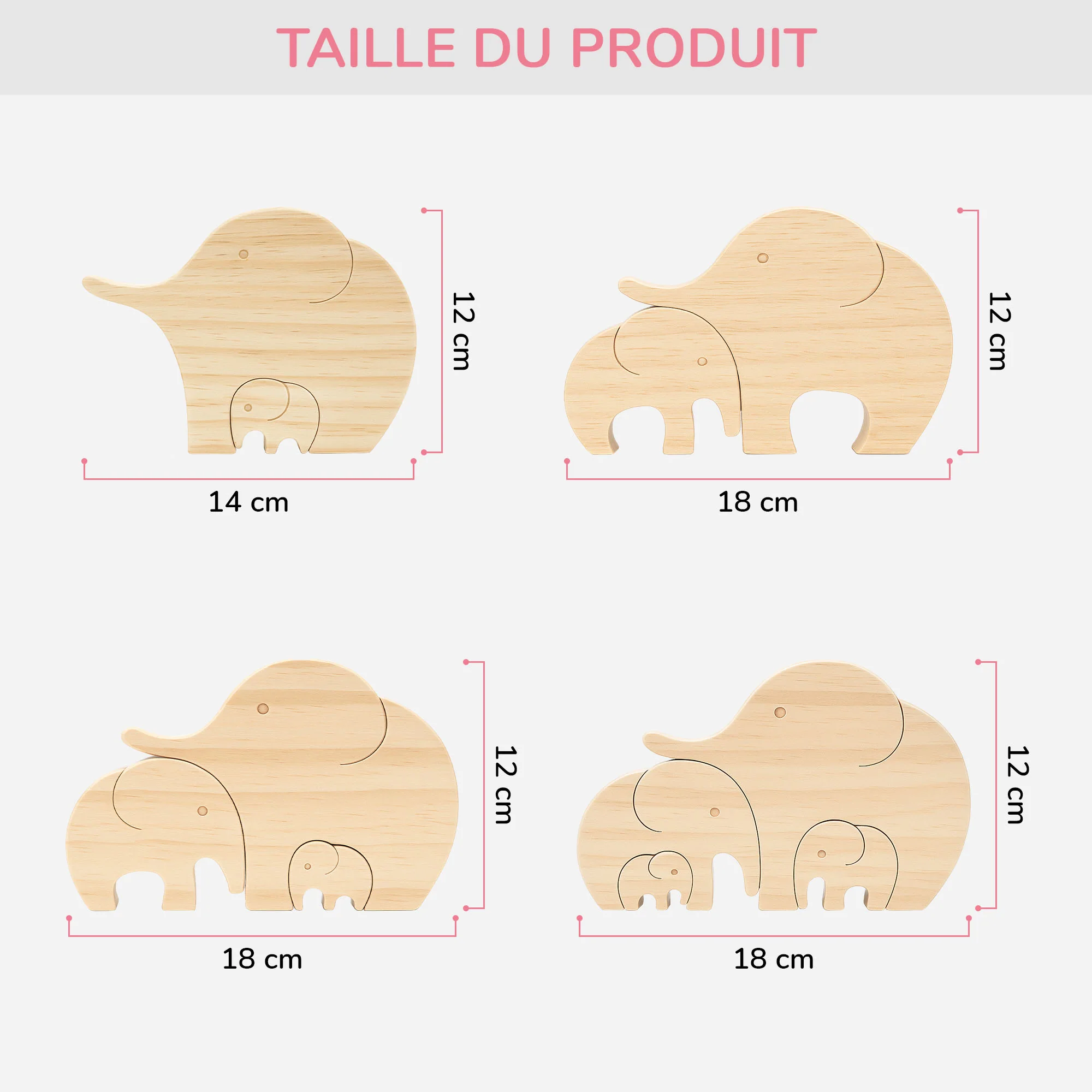 Puzzle En Bois Personnalisé - La Famille Éléphant - Image 4