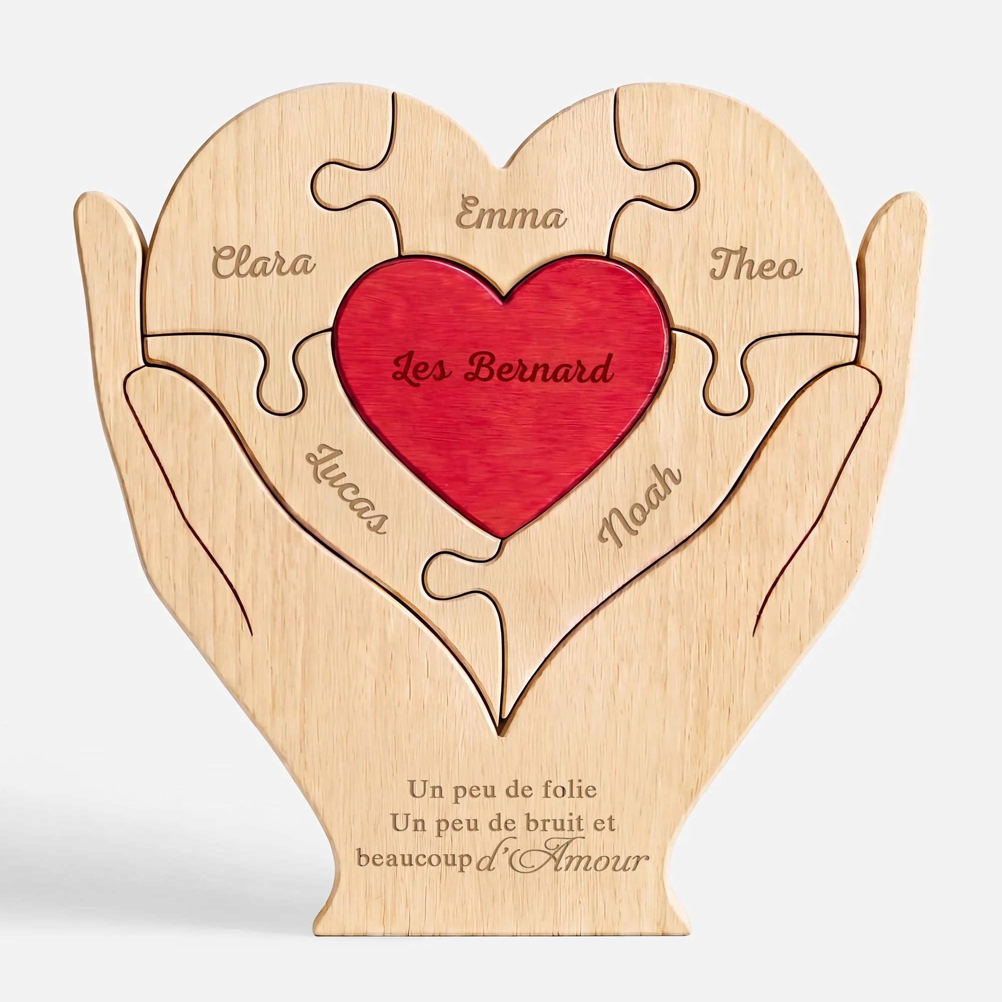 Puzzle Famille Bois Personnalisé - Maman Papa Avec Bruit Et Amour