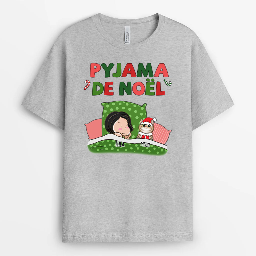 Tee Shirt Personnalisé Femme – Pyjama de Noël Chat - Image 2