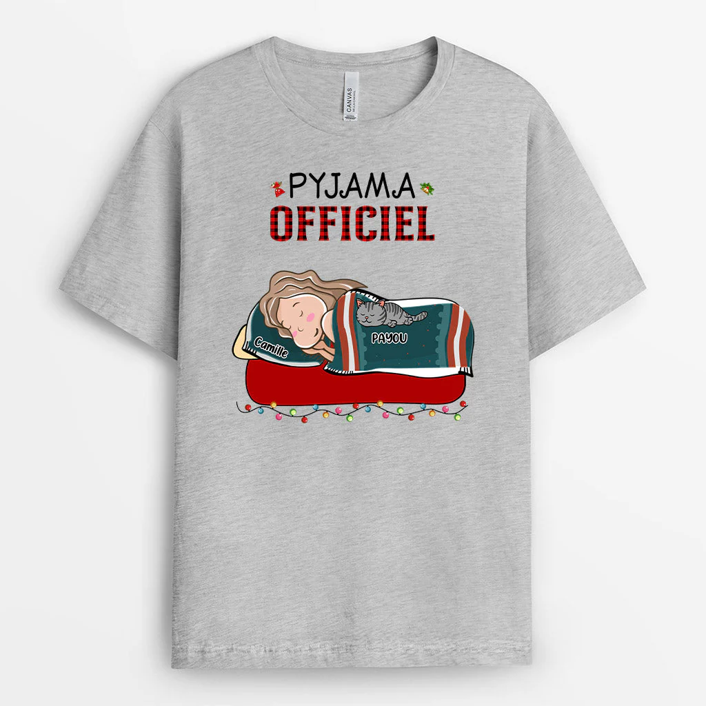 Tee Shirt Personnalisé Femme Noël – Pyjama Officiel Chat