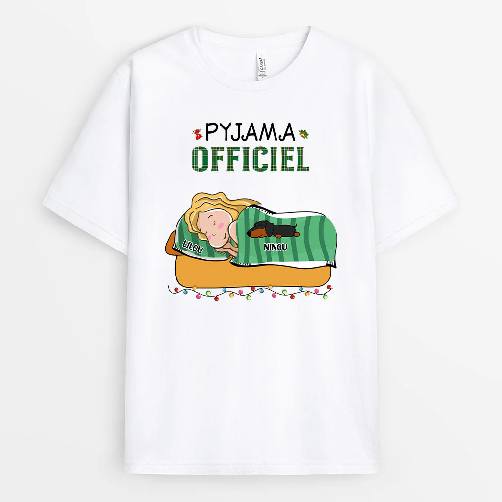 T Shirt Personnalisé Femme Noël - Pyjama Officiel Avec Chien