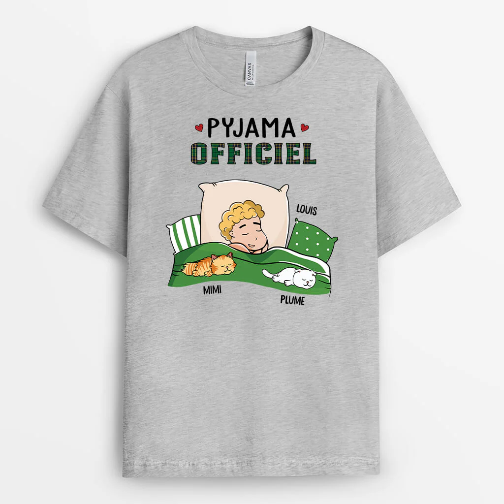 Tee Shirt Personnalisé Chat - Pyjama Officiel Avec Chat Version Texte Vintage - Image 2