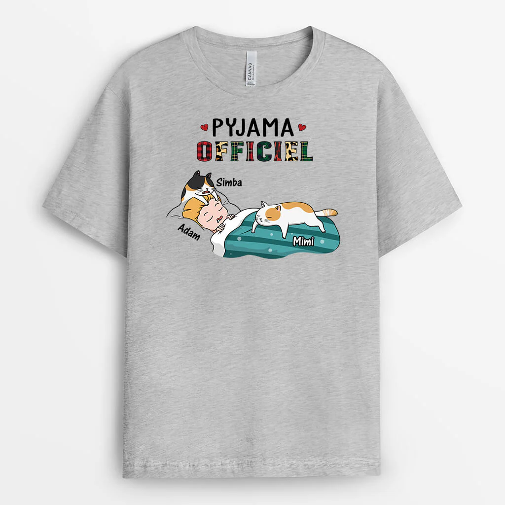 T Shirt Personnalisé Avec Chat - Pyjama Officiel Avec Dessin Chats Mignons - Image 2