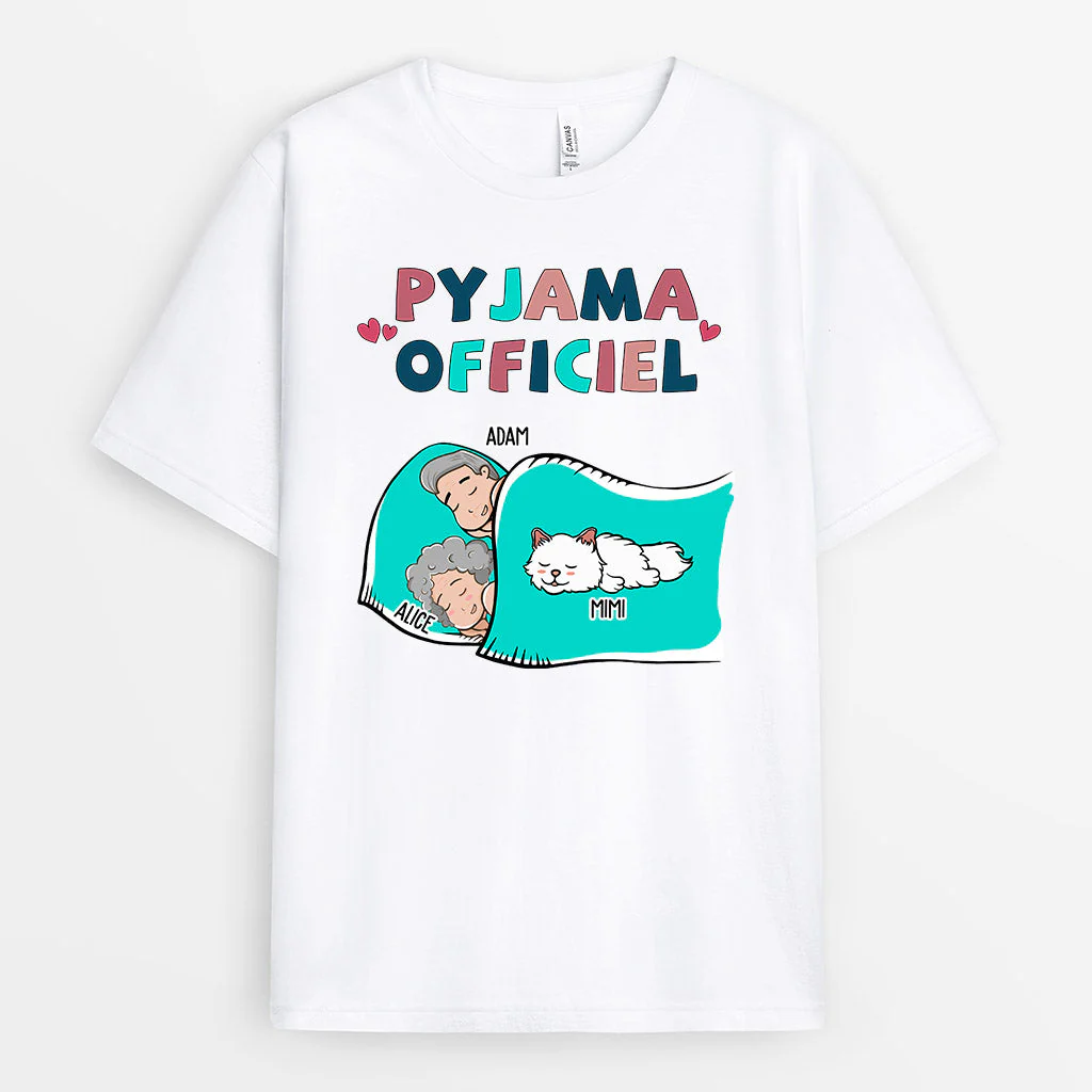 T shirt personnalisé avec chat – Pyjama Officiel Couple - Image 2
