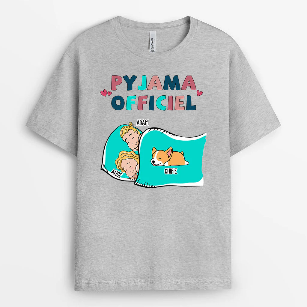 Pyjama Officiel – T-shirt pour Couples Amoureux des Chiens Personnalisé