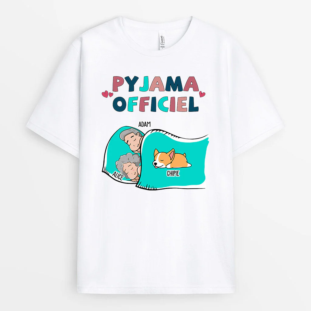 Pyjama Officiel – T-shirt pour Couples Amoureux des Chiens Personnalisé - Image 2