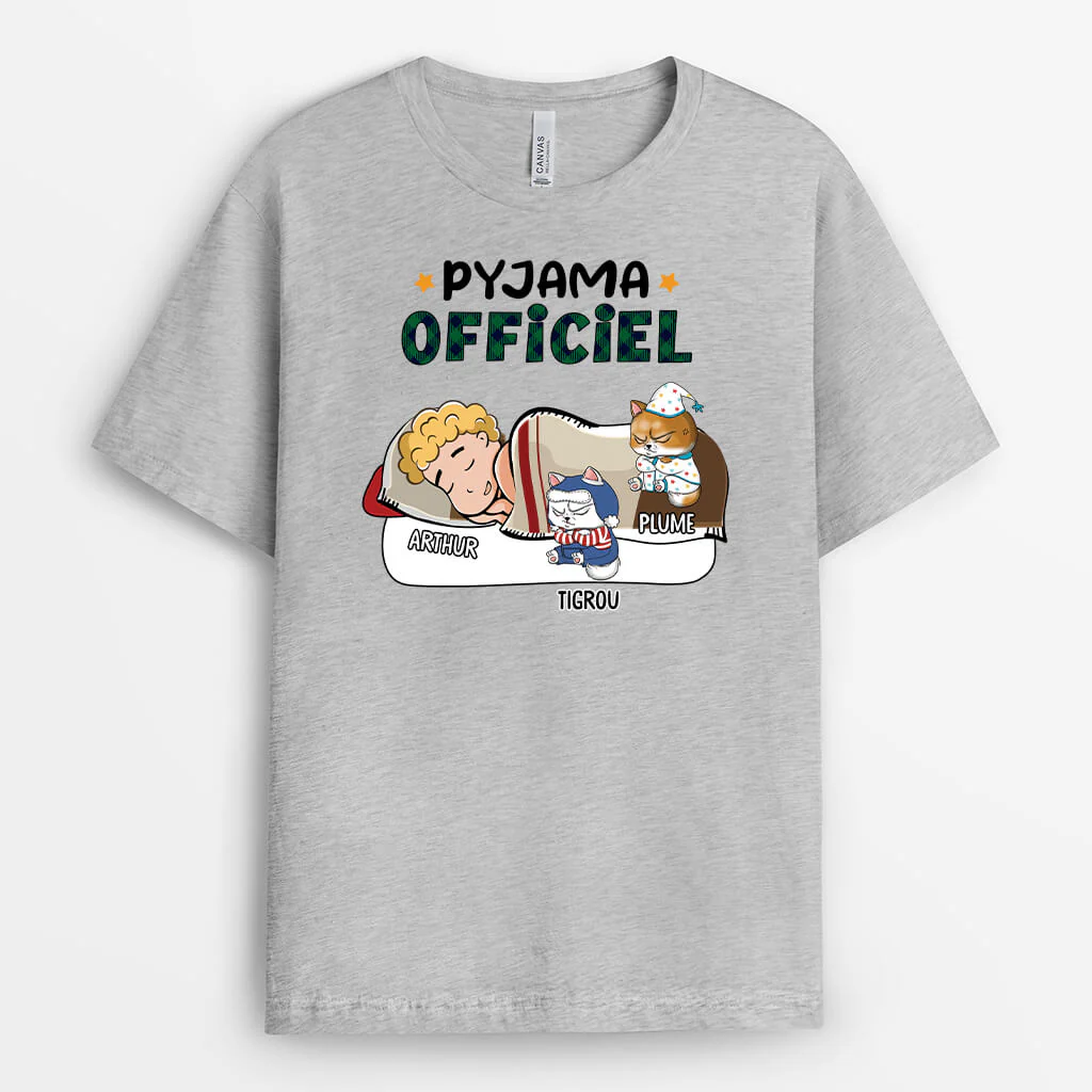 Tee Shirt Personnalisé Chat - Pyjama Officiel Version Chat En Pyjama - Image 2