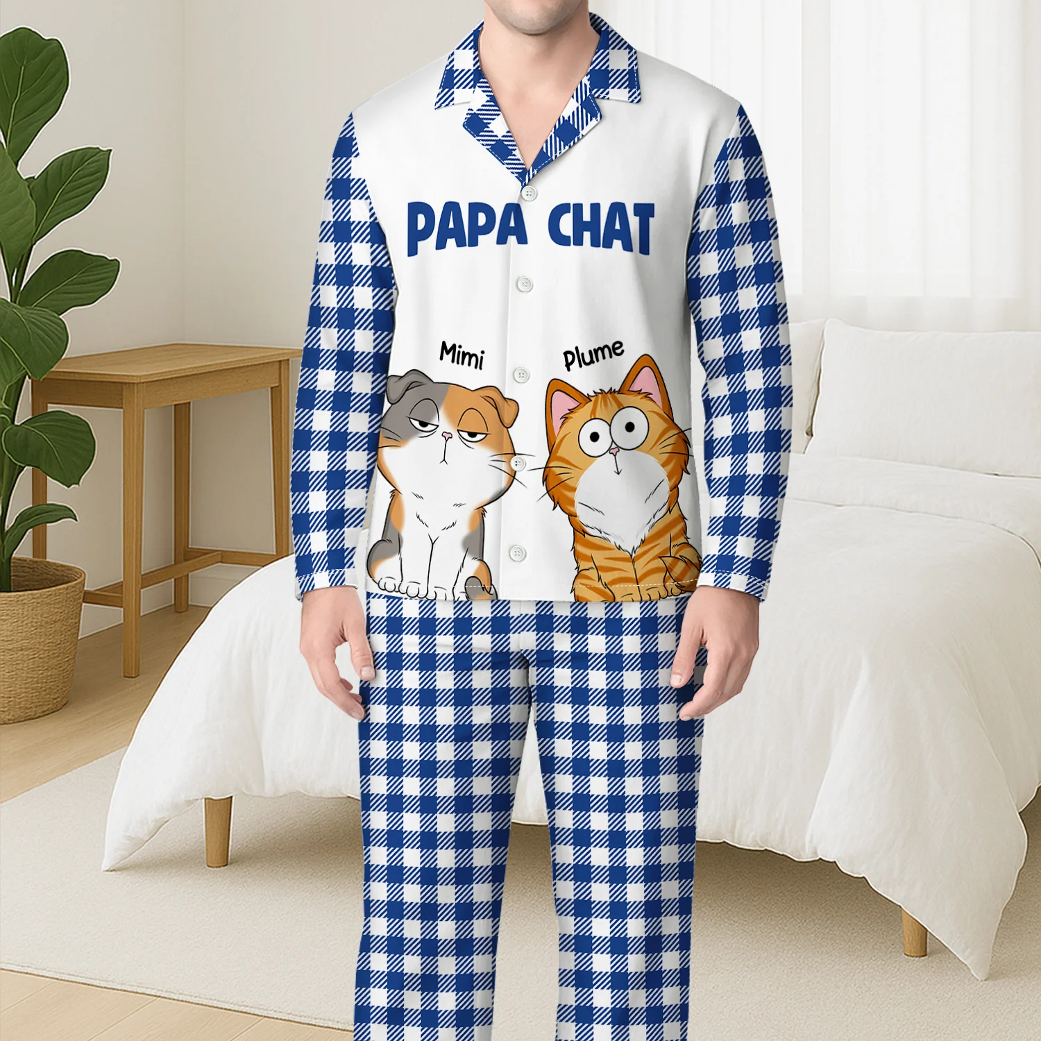 Pyjama Personnalisé À Carreaux - Maman Chat - Image 3