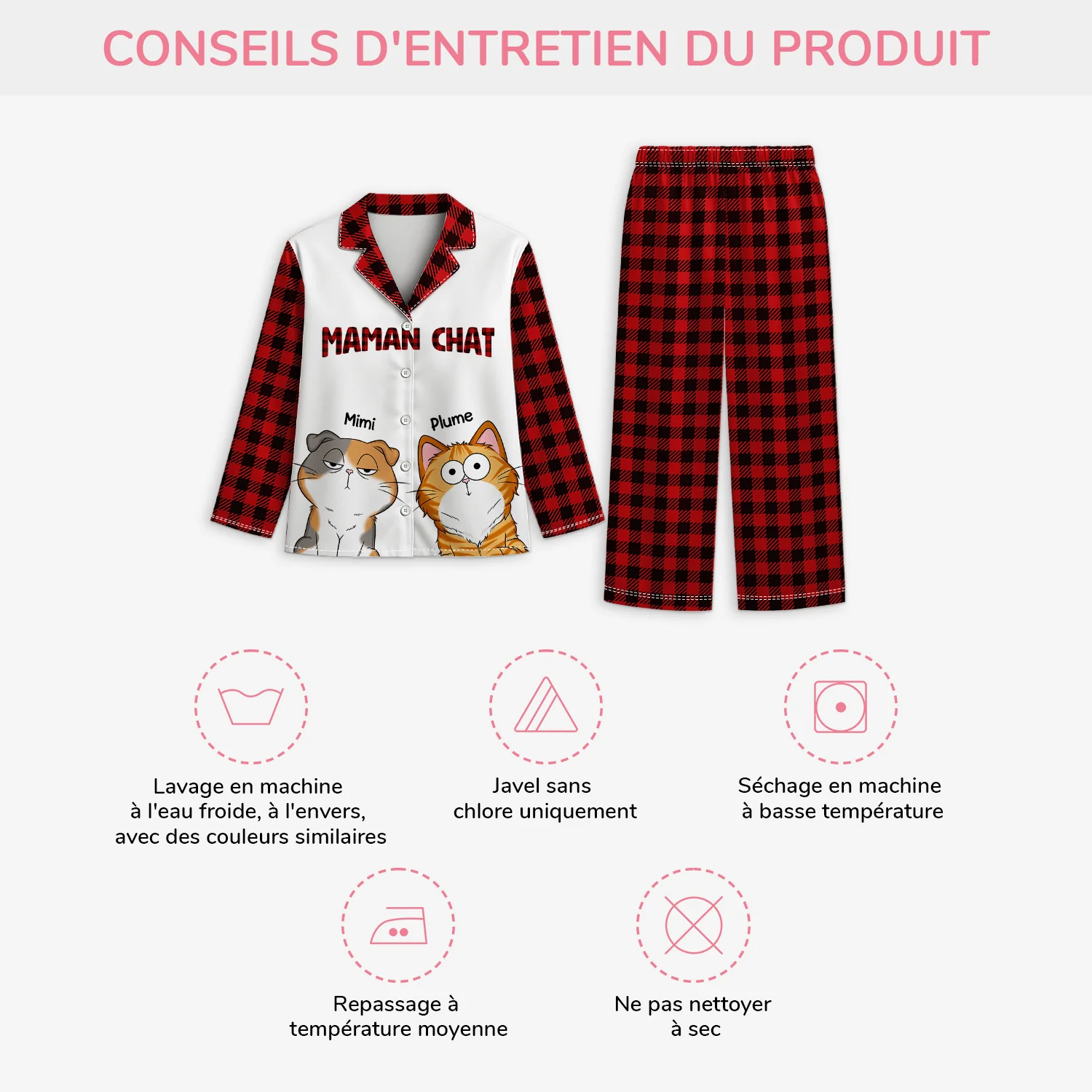Pyjama Personnalisé À Carreaux - Maman Chat - Image 4
