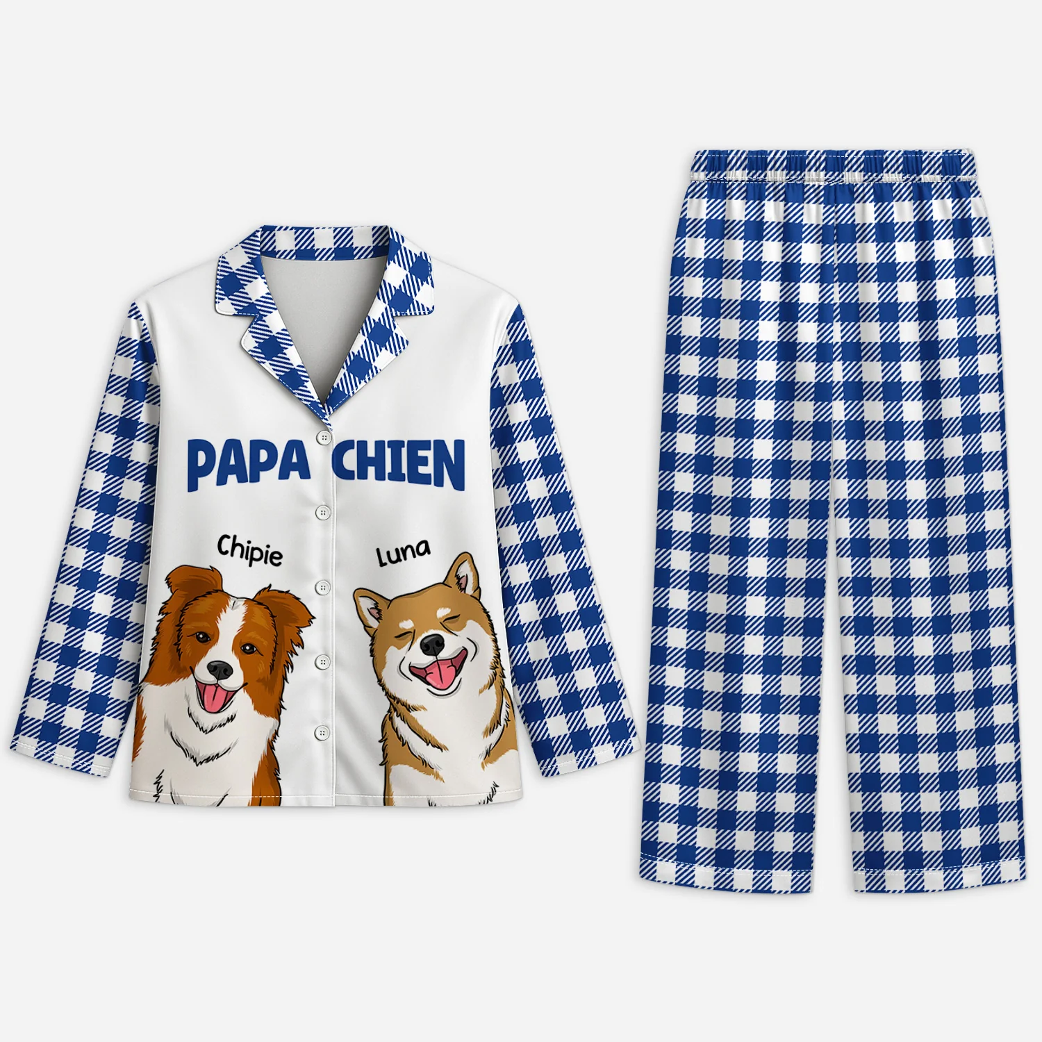 Pyjama Personnalisé À Carreaux - Papa Chien