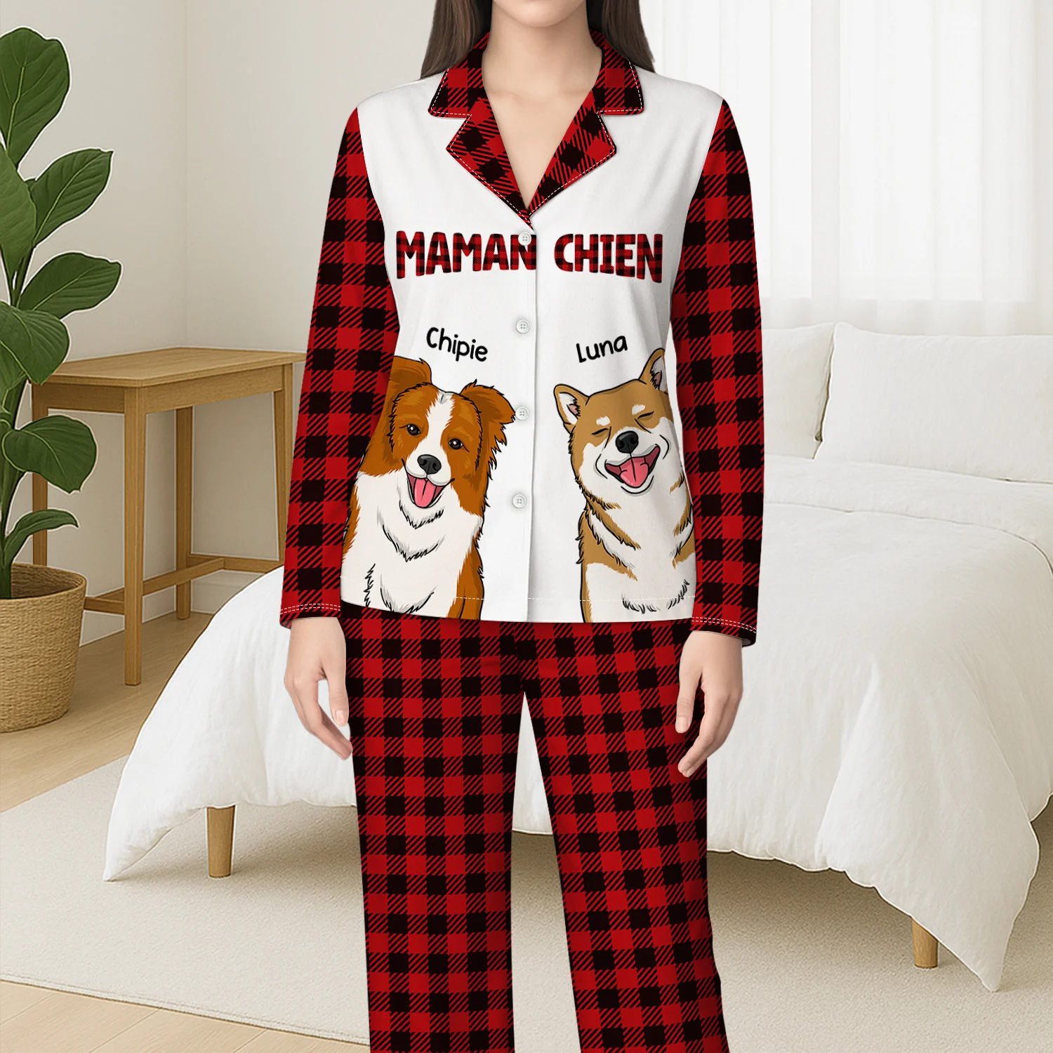 Pyjama Personnalisé À Carreaux - Papa Chien - Image 3