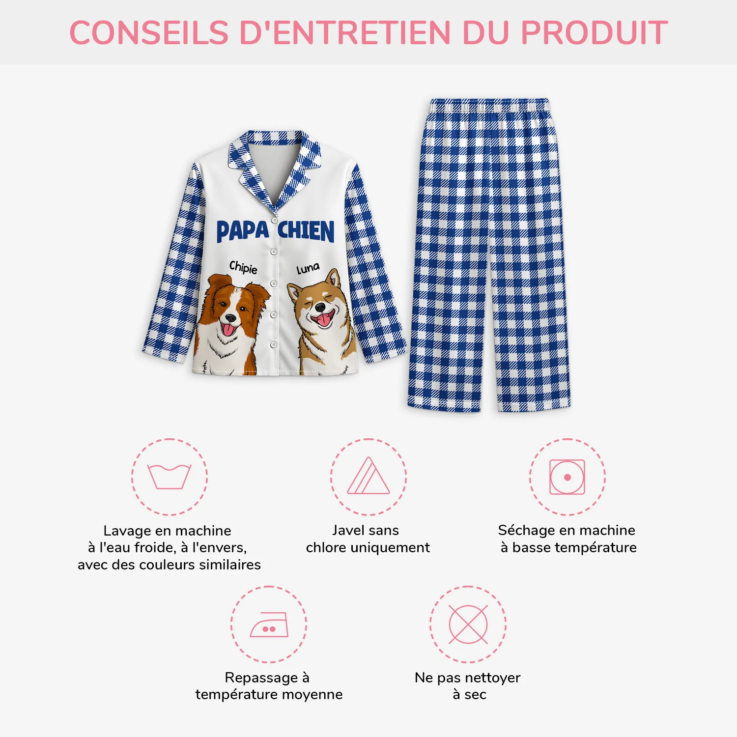 Pyjama Personnalisé À Carreaux - Papa Chien - Image 4