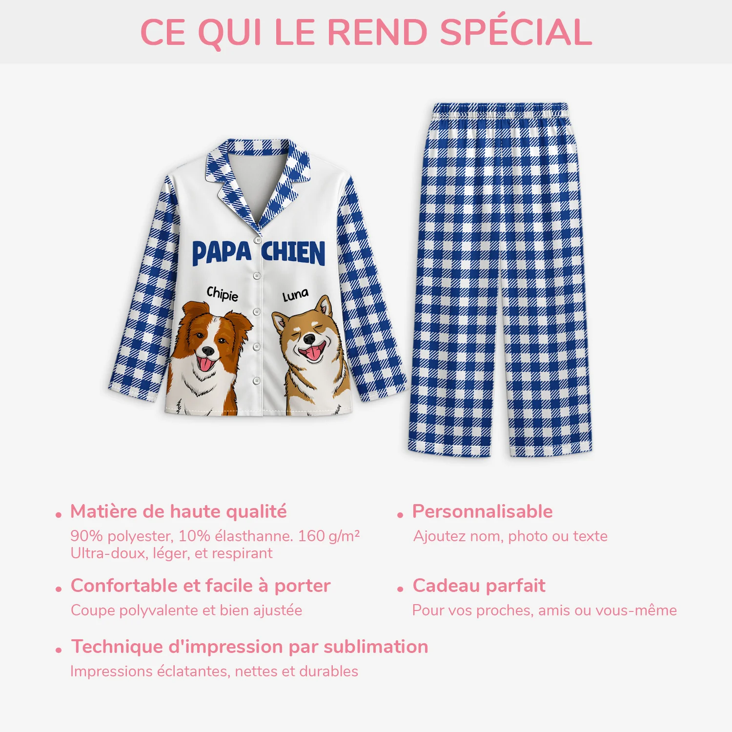 Pyjama Personnalisé À Carreaux - Papa Chien - Image 5