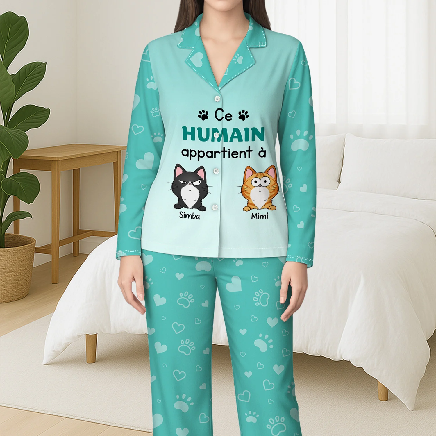 Pyjama Personnalisé Chat - Cet Humain Appartient À - Image 3