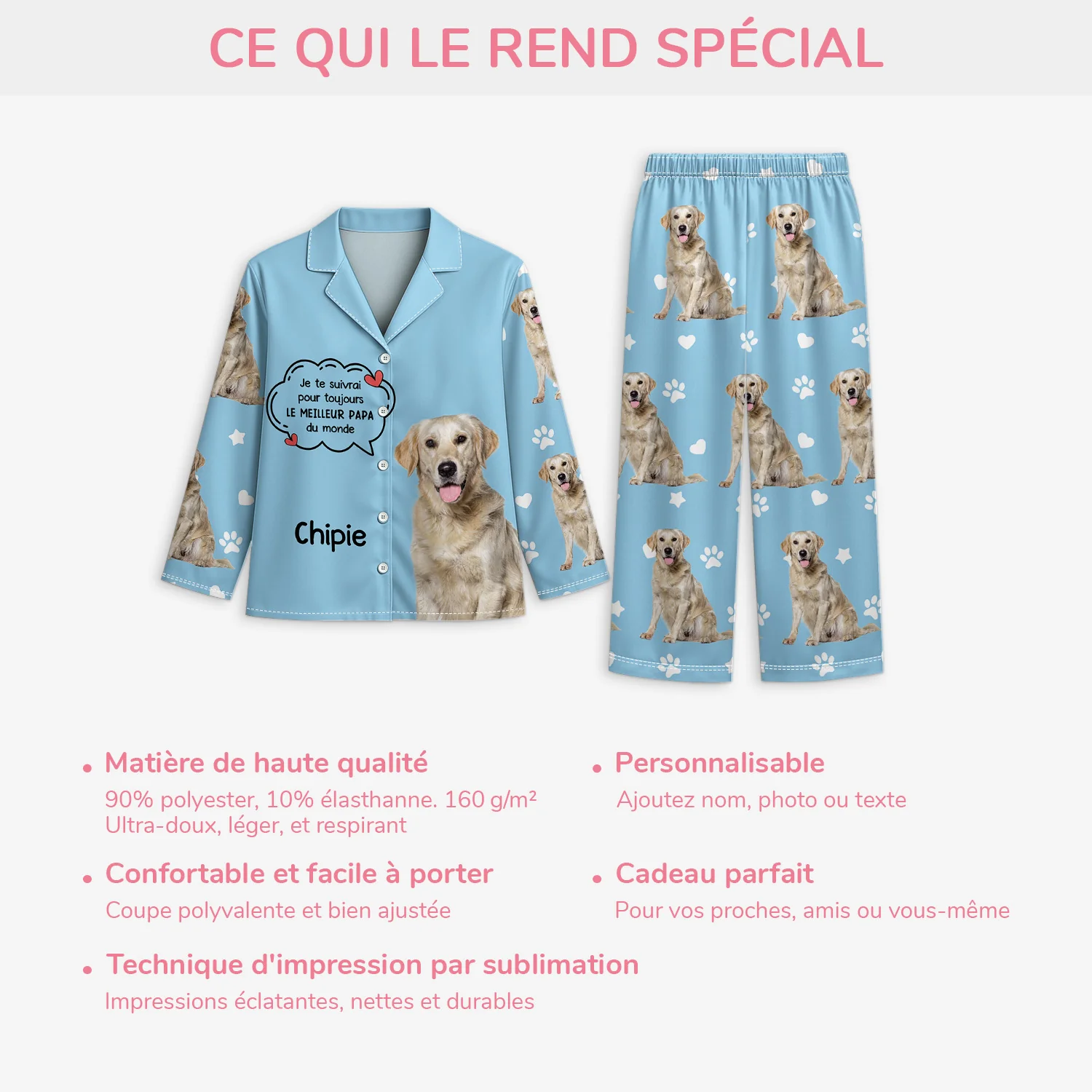 Pyjama Personnalisé Avec Chien Photo - Je Te Suivrai Pour Toujours - Image 5