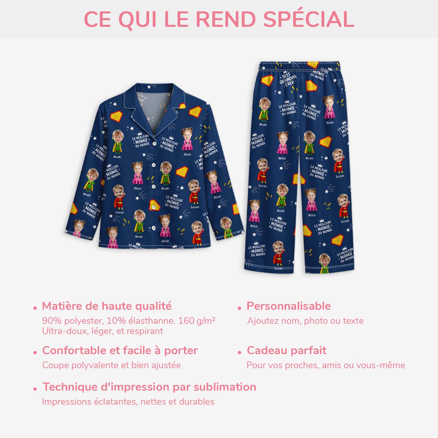 Pyjama Personnalisé Photo - Le Meilleur Papy Mamie Super Héro - Image 5