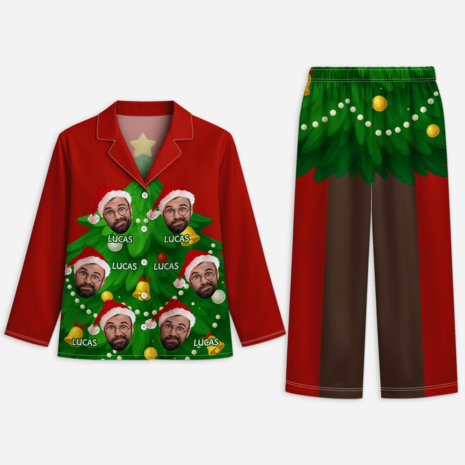 Pyjama Noël Personnalisé - Photo Pour Femme Et Homme - Sapin De Noël Drôle