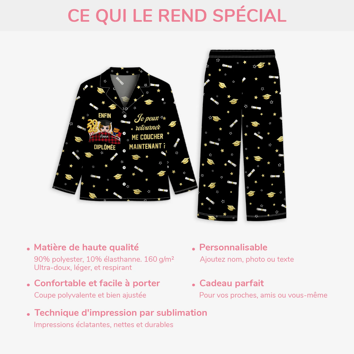 Pyjama Personnalisé | Cadeau Diplôme Femme Homme - Image 5