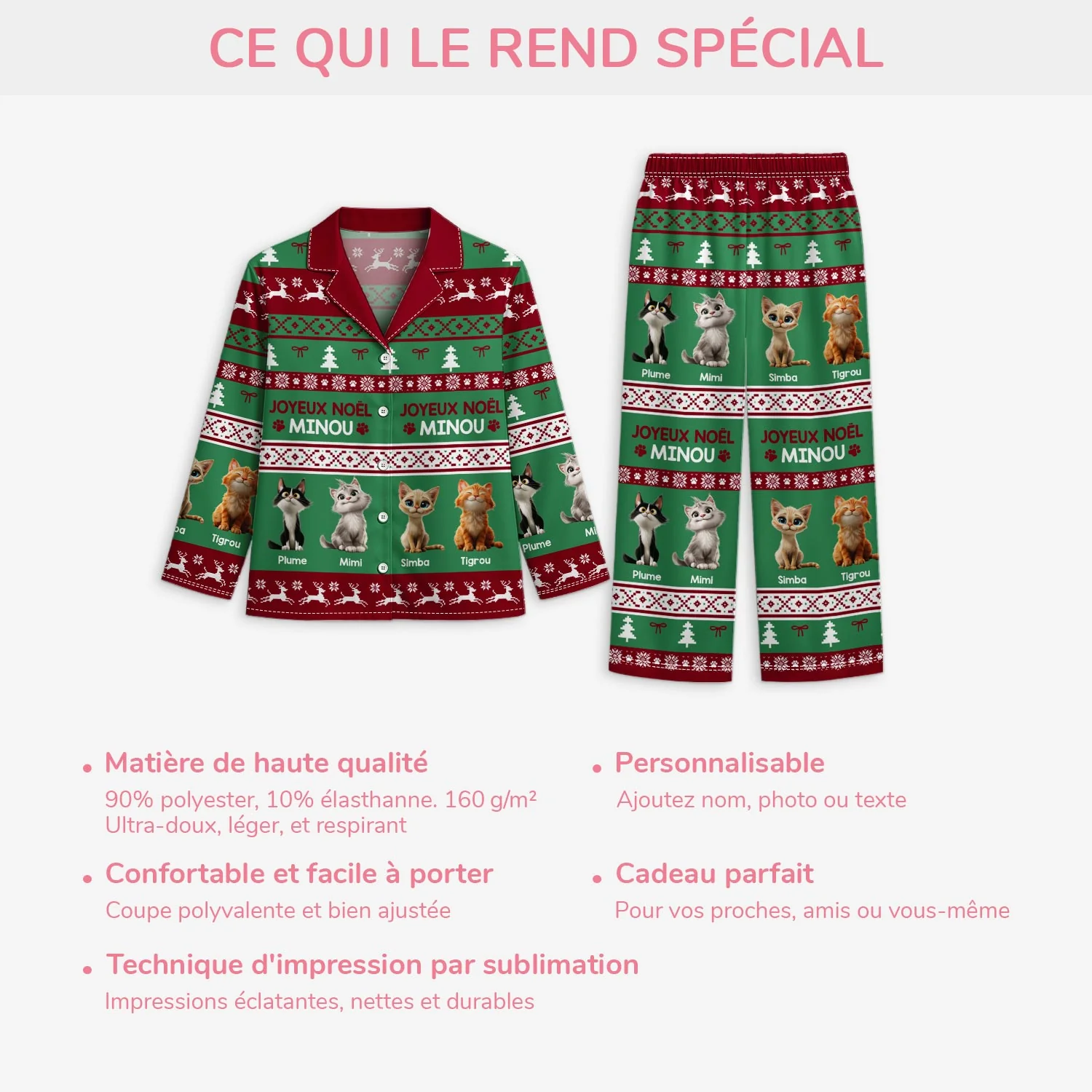 Pyjama Personnalisé Chat - Joyeux Noël Minou - Image 5