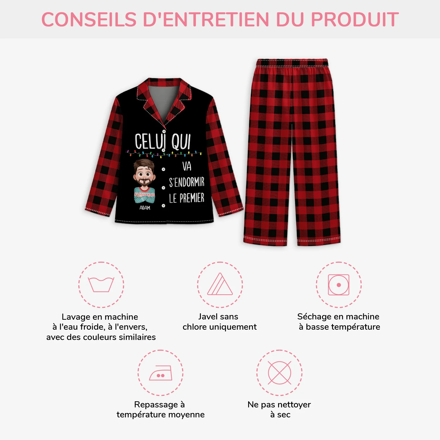 Pyjama Personnalisé Femme Et Homme - S'endormir Le Premier - Image 4