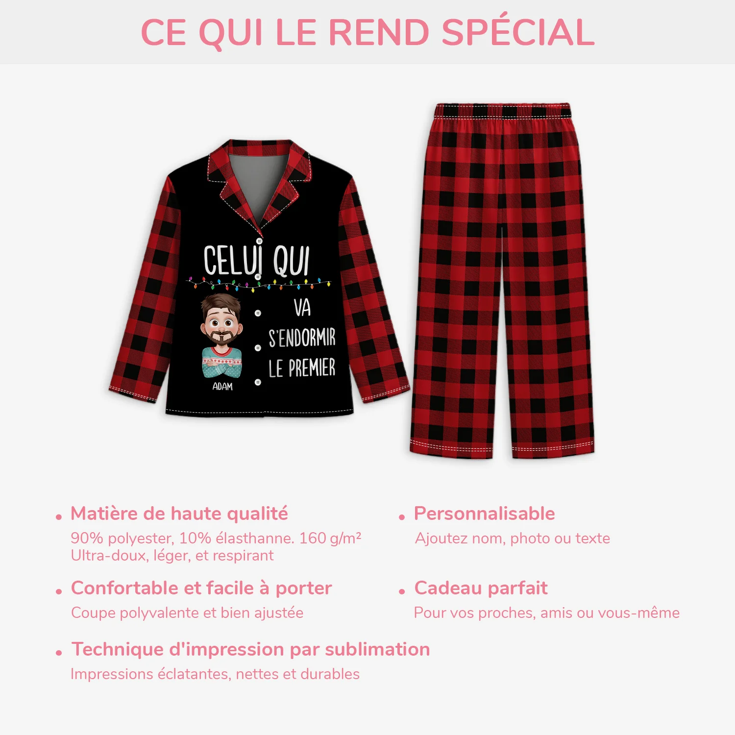 Pyjama Personnalisé Femme Et Homme - S'endormir Le Premier - Image 5