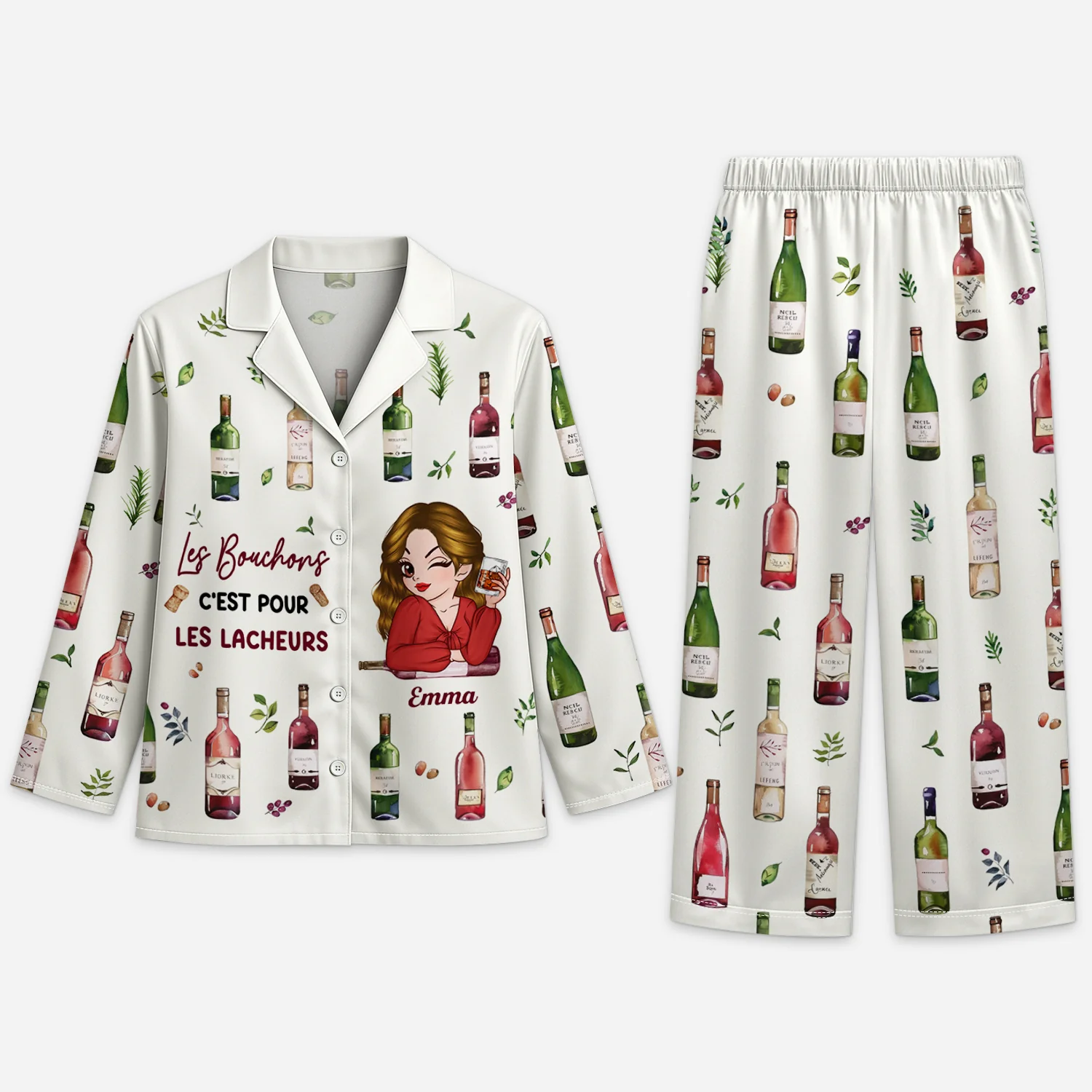 Pyjama Personnalisé Pour Femme Qui Aime Le Vin - Les Bouchons Pour Les Lâcheurs