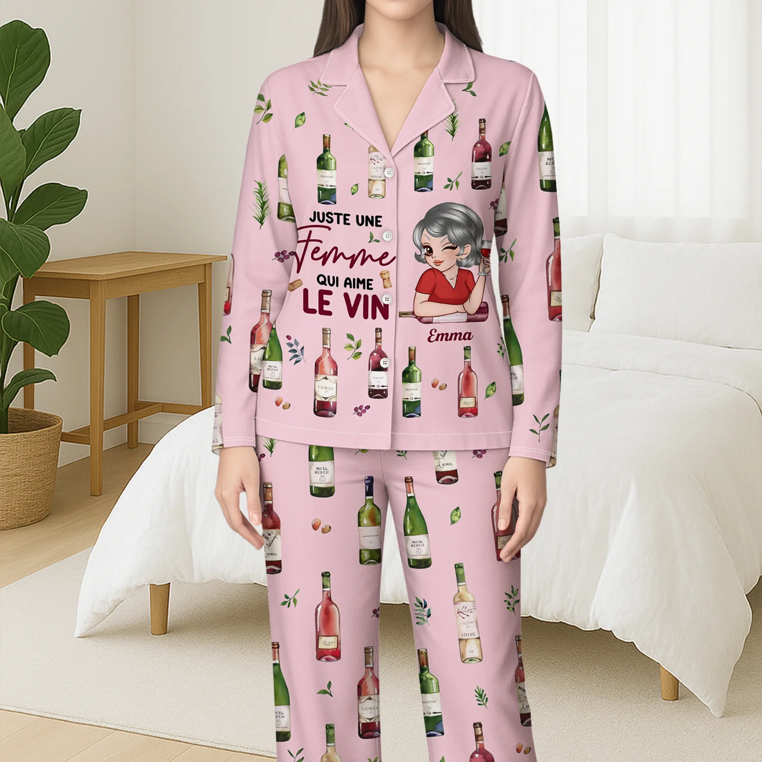 Pyjama Personnalisé Pour Femme Qui Aime Le Vin - Les Bouchons Pour Les Lâcheurs - Image 3