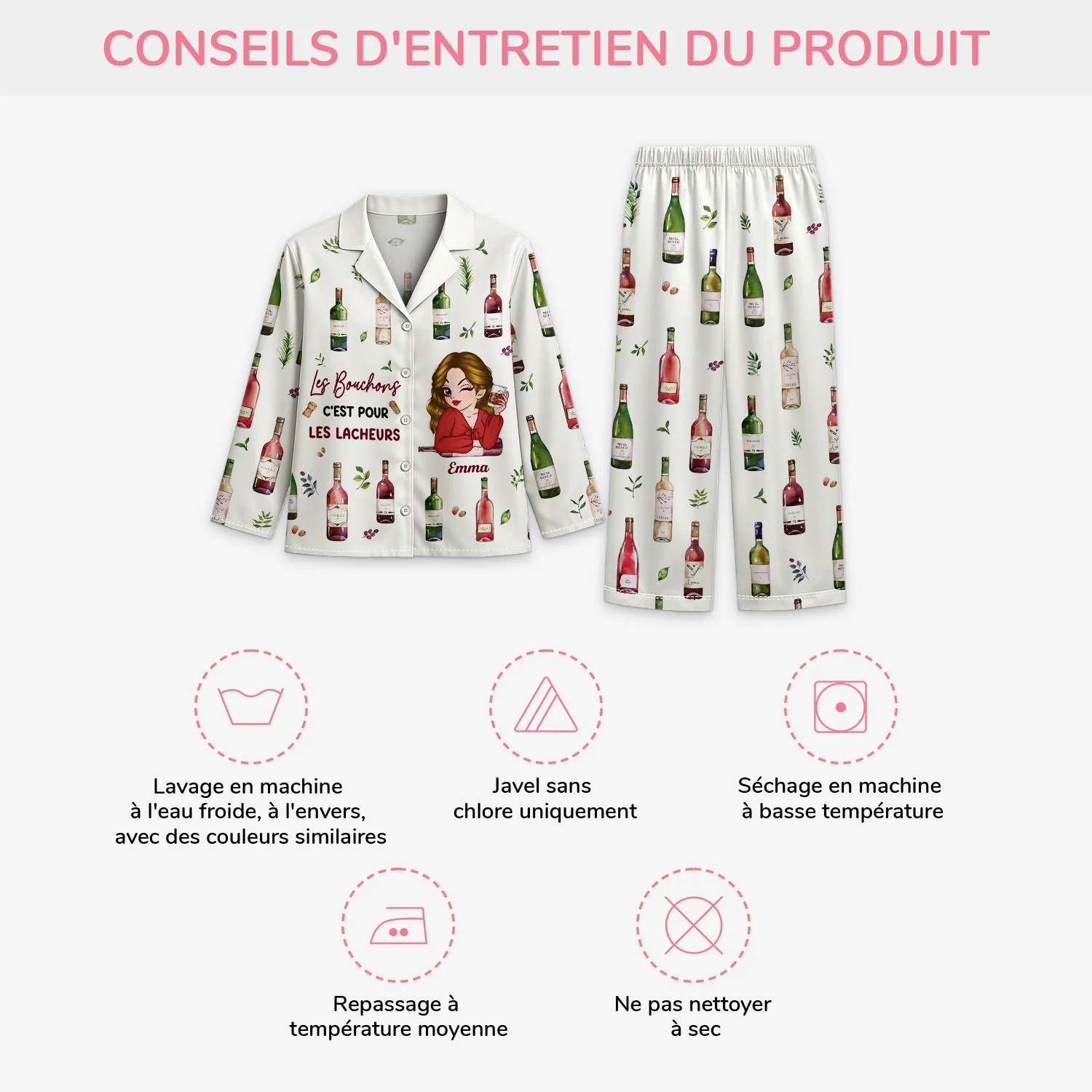 Pyjama Personnalisé Pour Femme Qui Aime Le Vin - Les Bouchons Pour Les Lâcheurs - Image 4