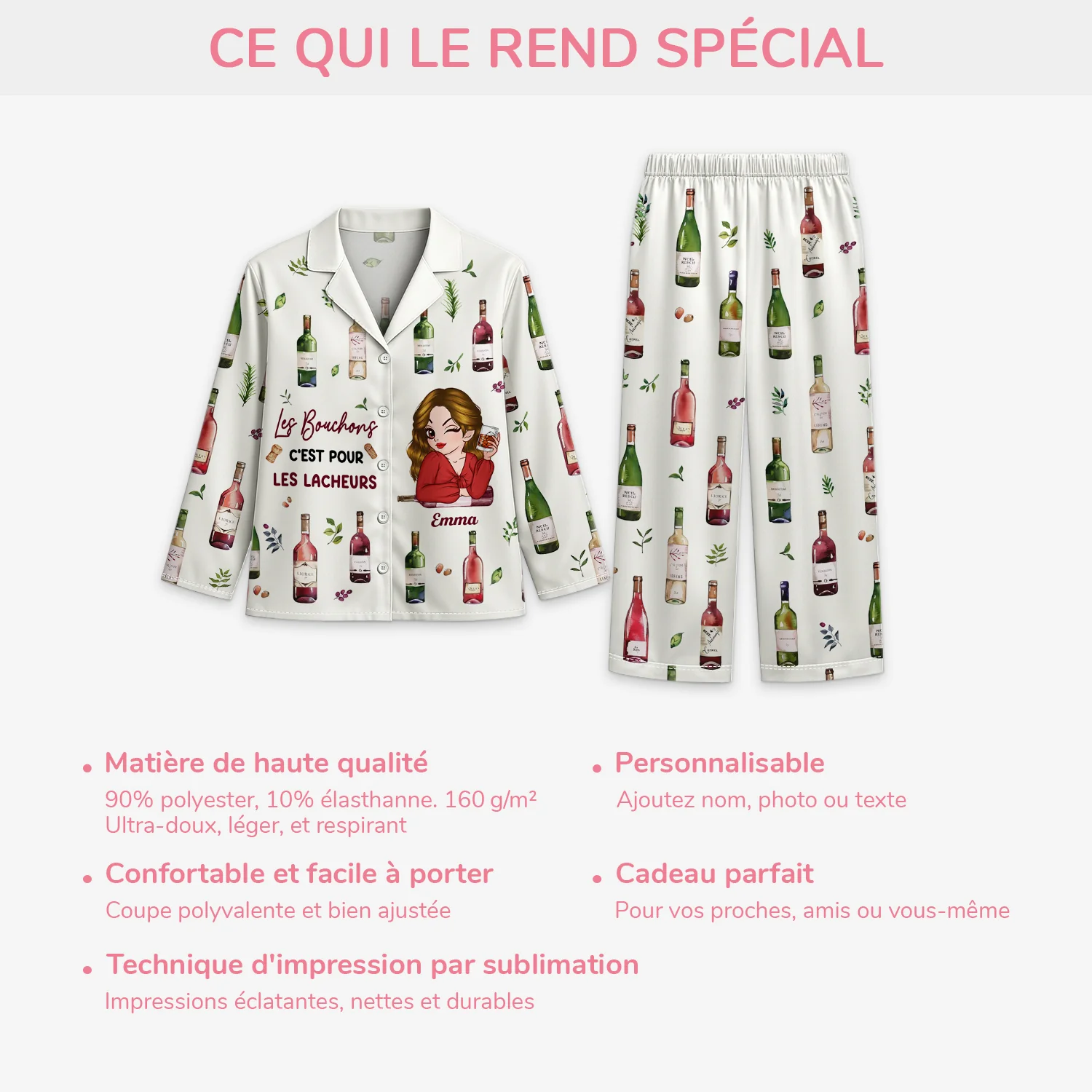 Pyjama Personnalisé Pour Femme Qui Aime Le Vin - Les Bouchons Pour Les Lâcheurs - Image 5